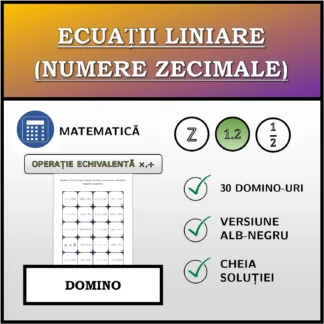 Domino: Ecuații liniare (numere zecimale), transformare echivalentă (înmulțire, împărțire)