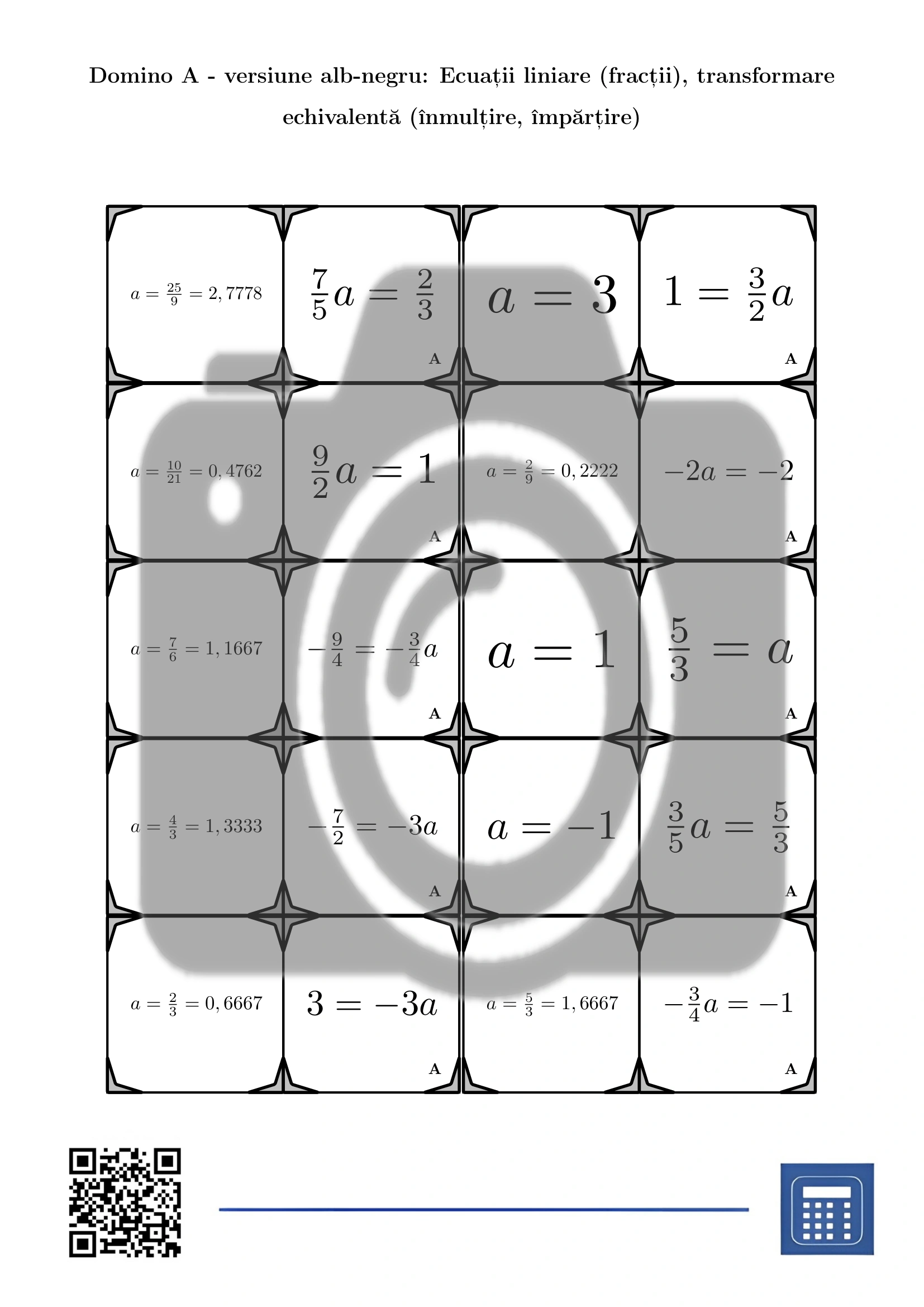 Domino: Ecuații liniare (fracții), transformare echivalentă (înmulțire, împărțire) - imagine 3