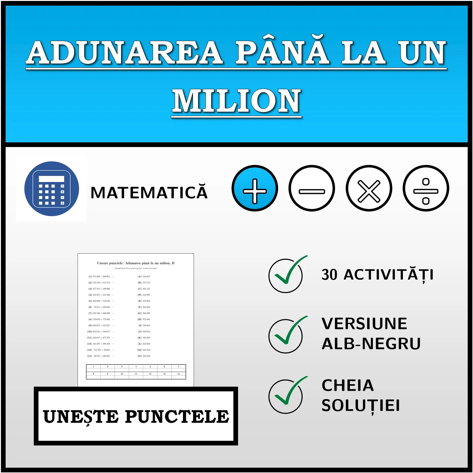Exercițiu de asociere: Adunarea până la un milion
