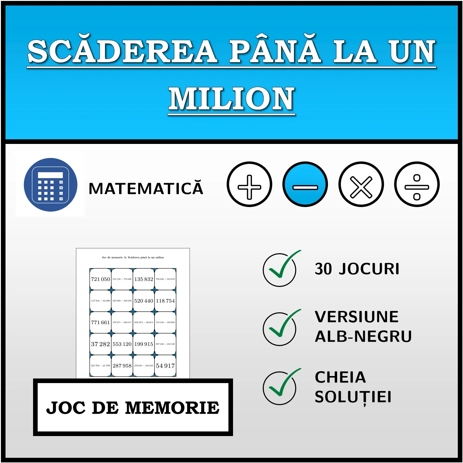 Joc de memorie: Scăderea până la un milion