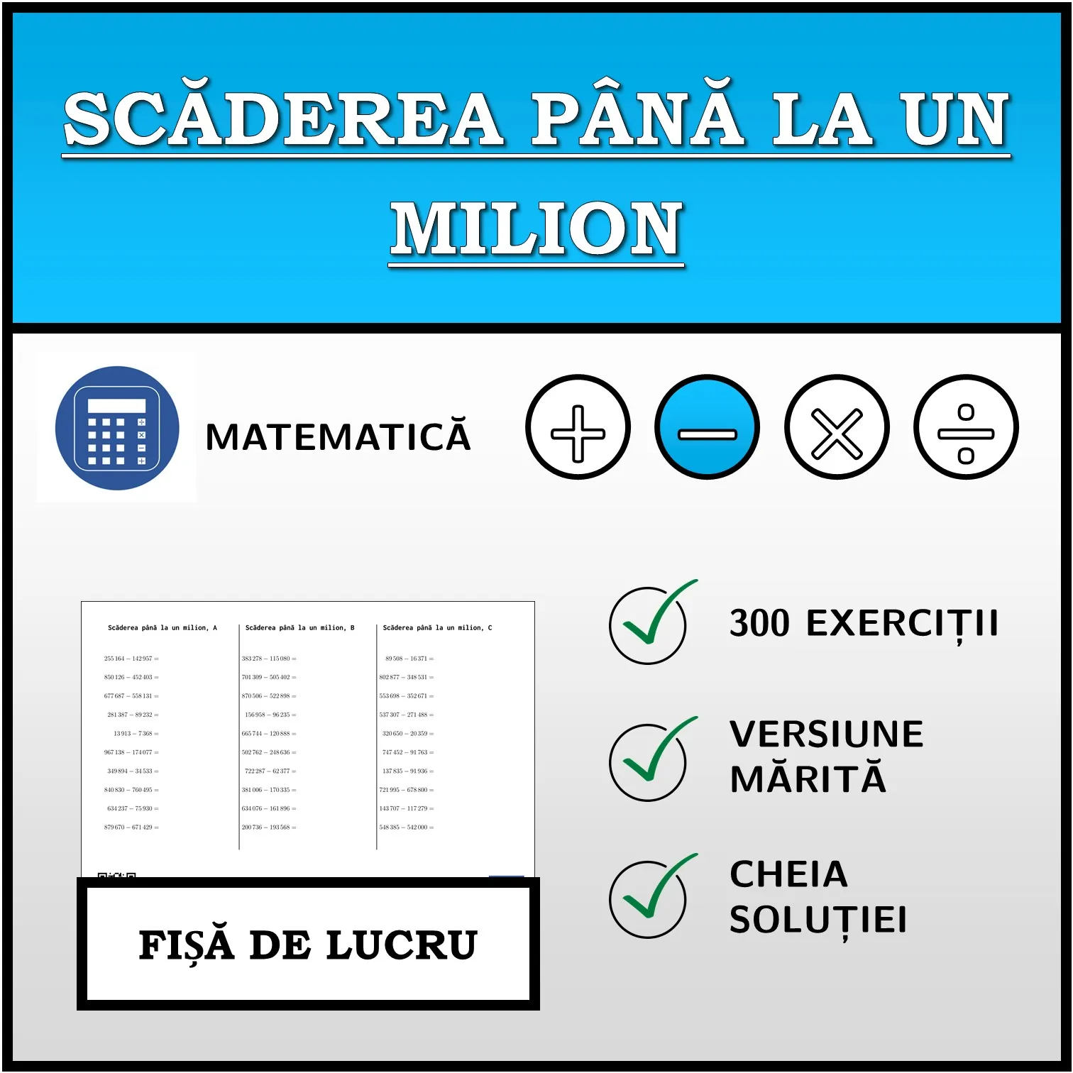 Fișă de lucru: Scăderea până la un milion