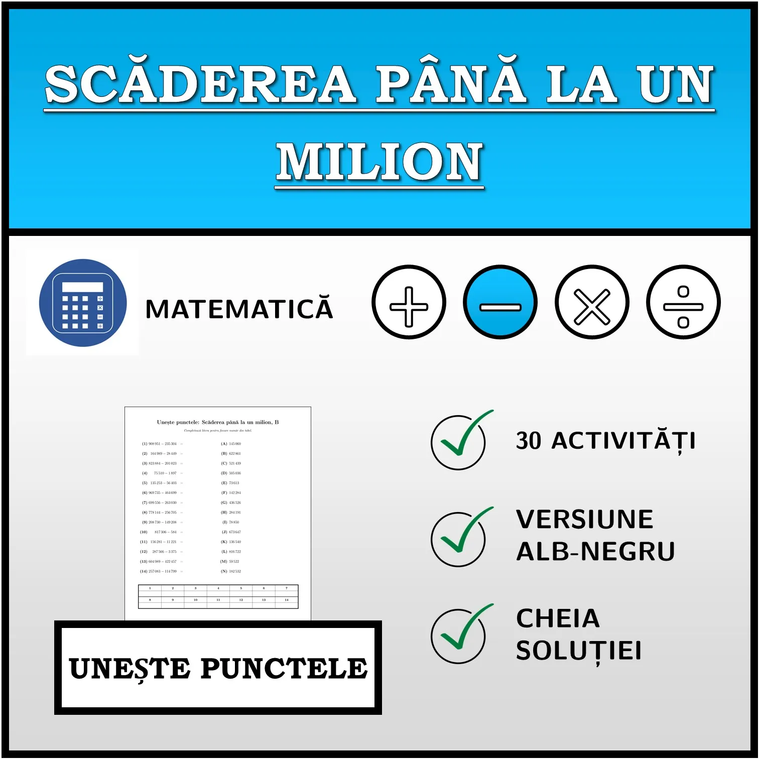 Exercițiu de asociere: Scăderea până la un milion