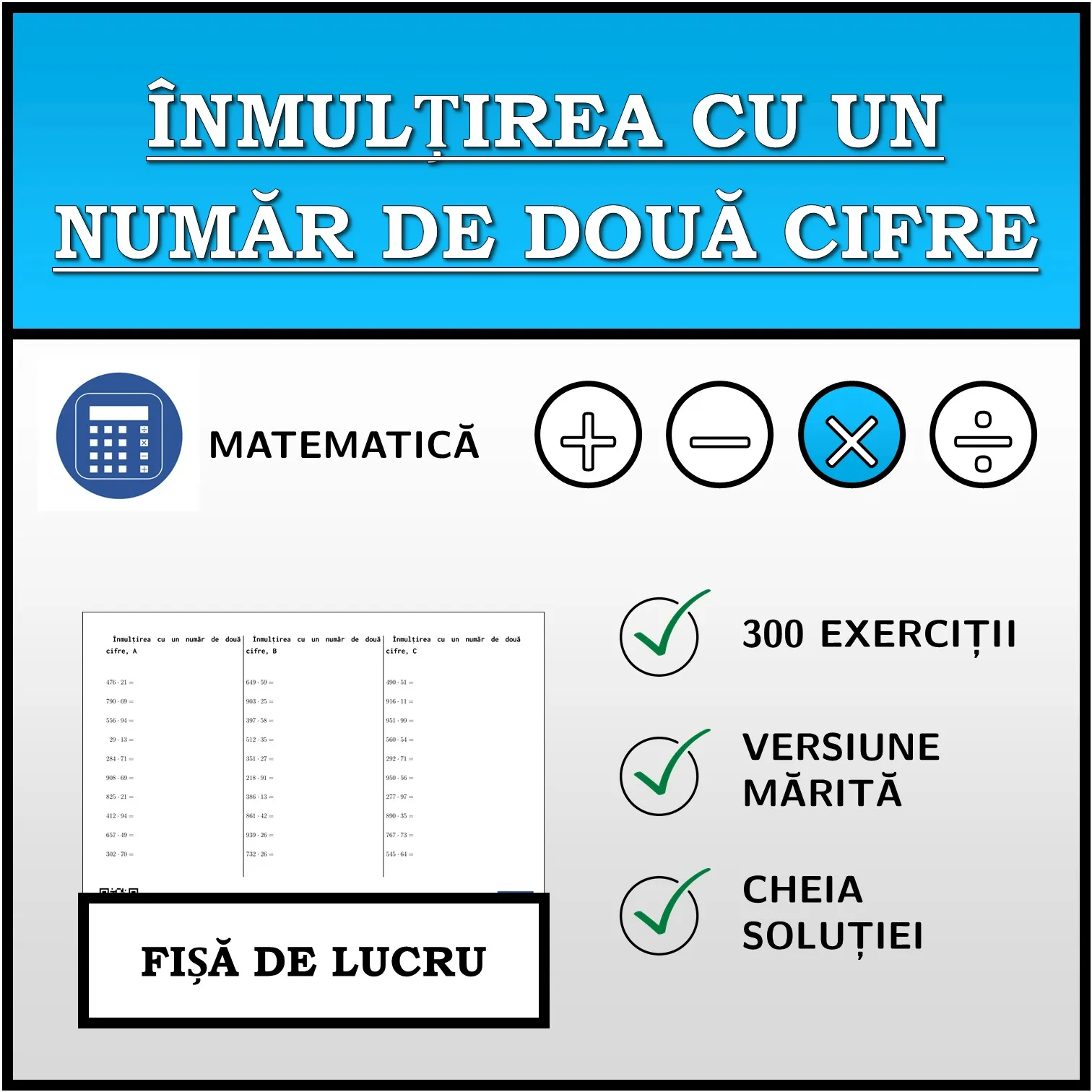 Fișă de lucru: Înmulțirea cu un număr de două cifre