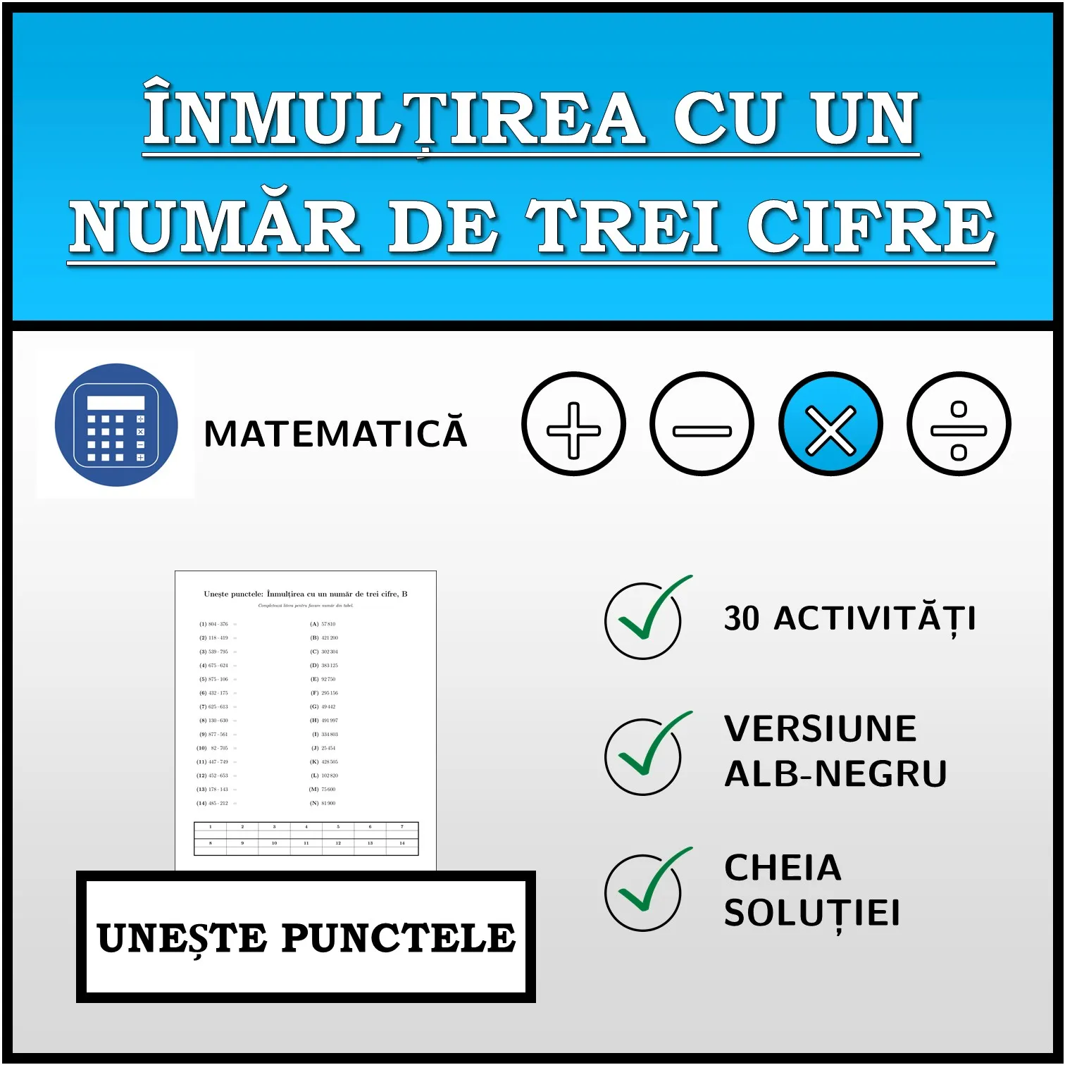 Exercițiu de asociere: Înmulțirea cu un număr de trei cifre
