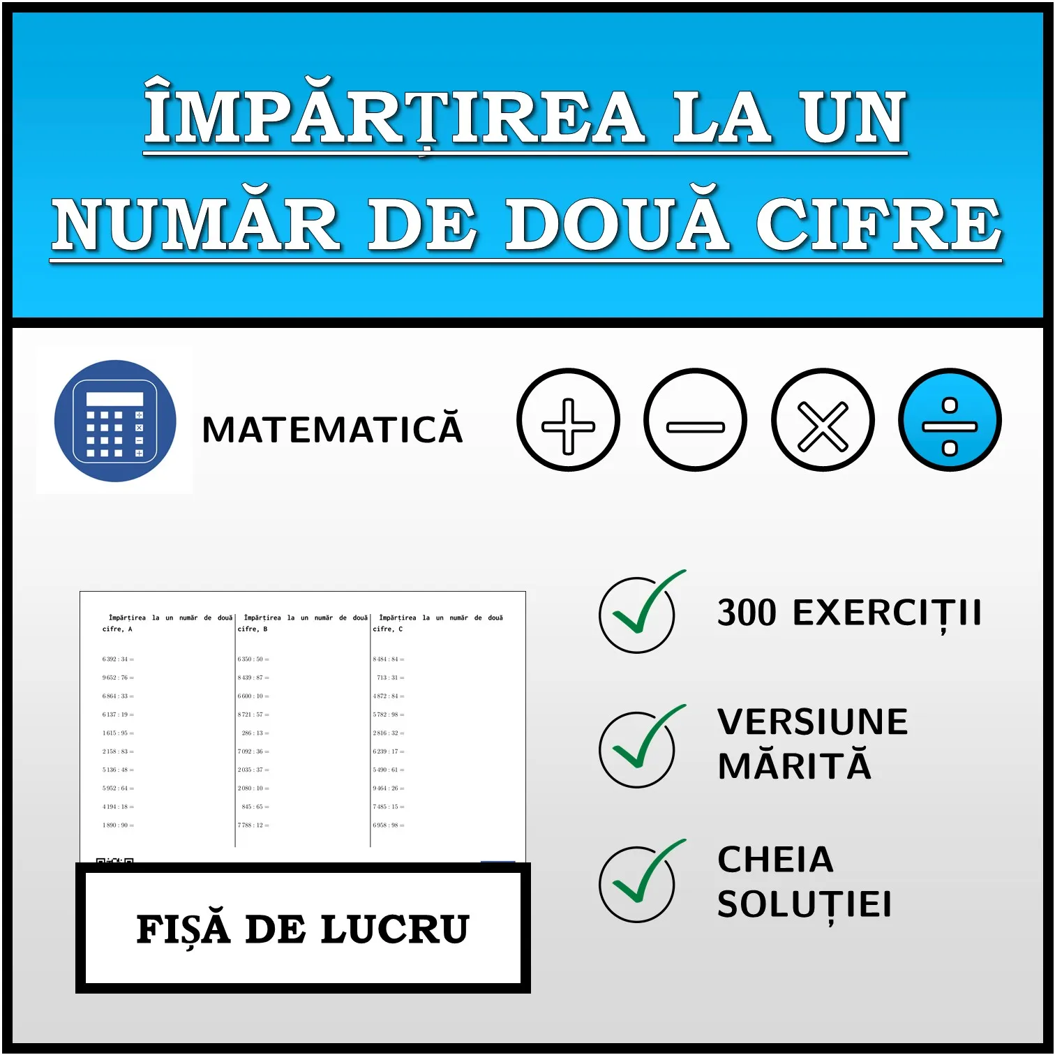 Fișă de lucru: Împărțirea la un număr de două cifre