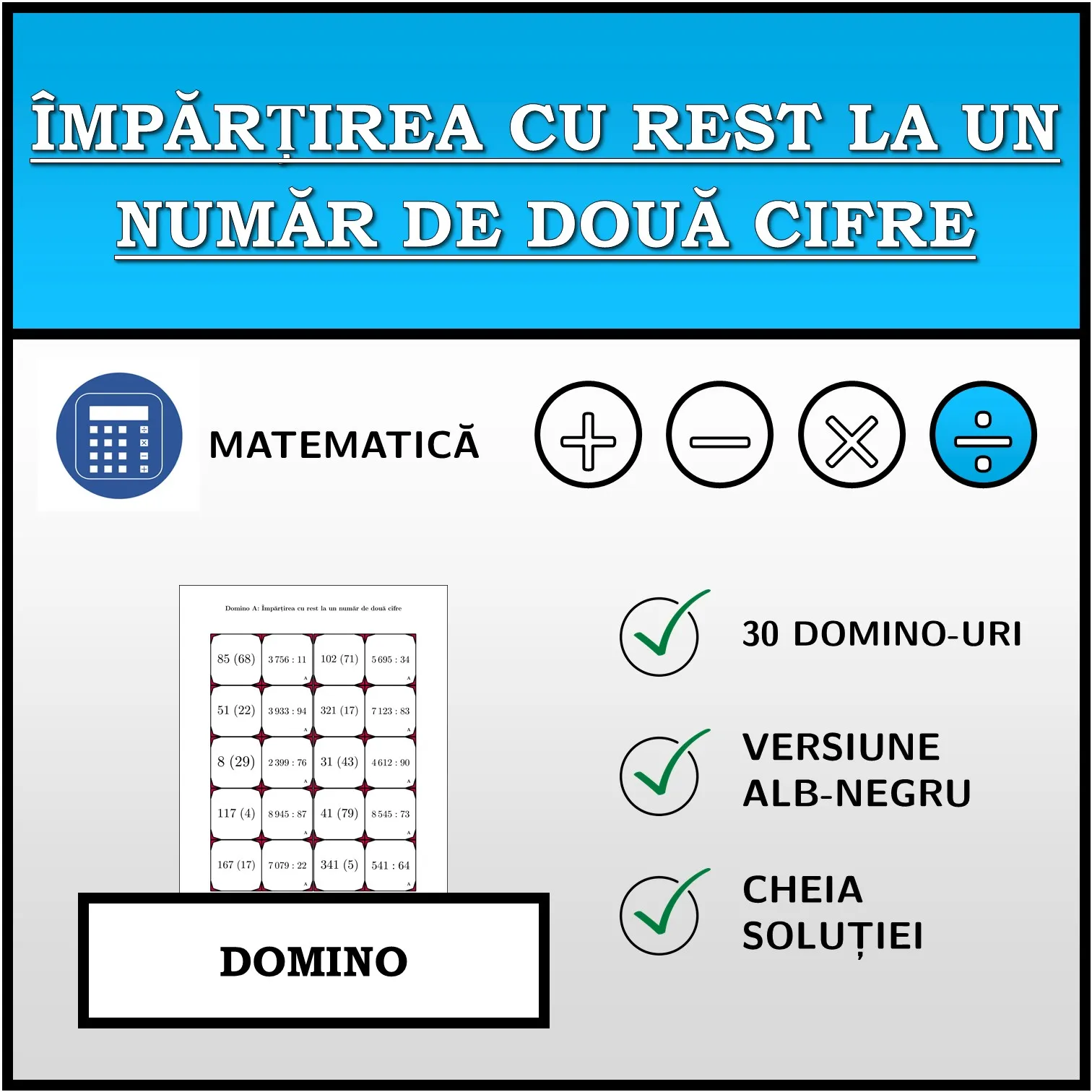 Domino: Împărțirea cu rest la un număr de două cifre