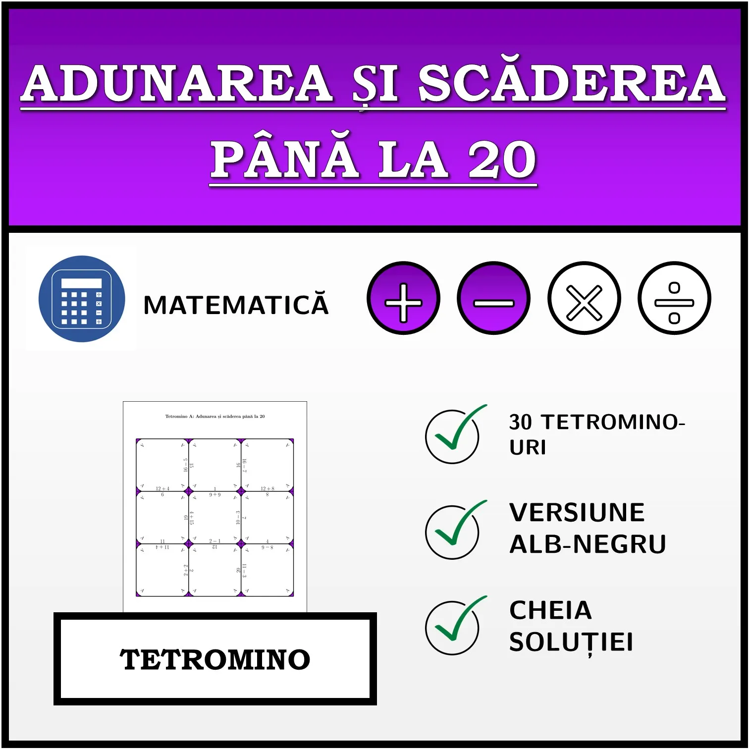 Tetromino: Adunarea și scăderea până la 20
