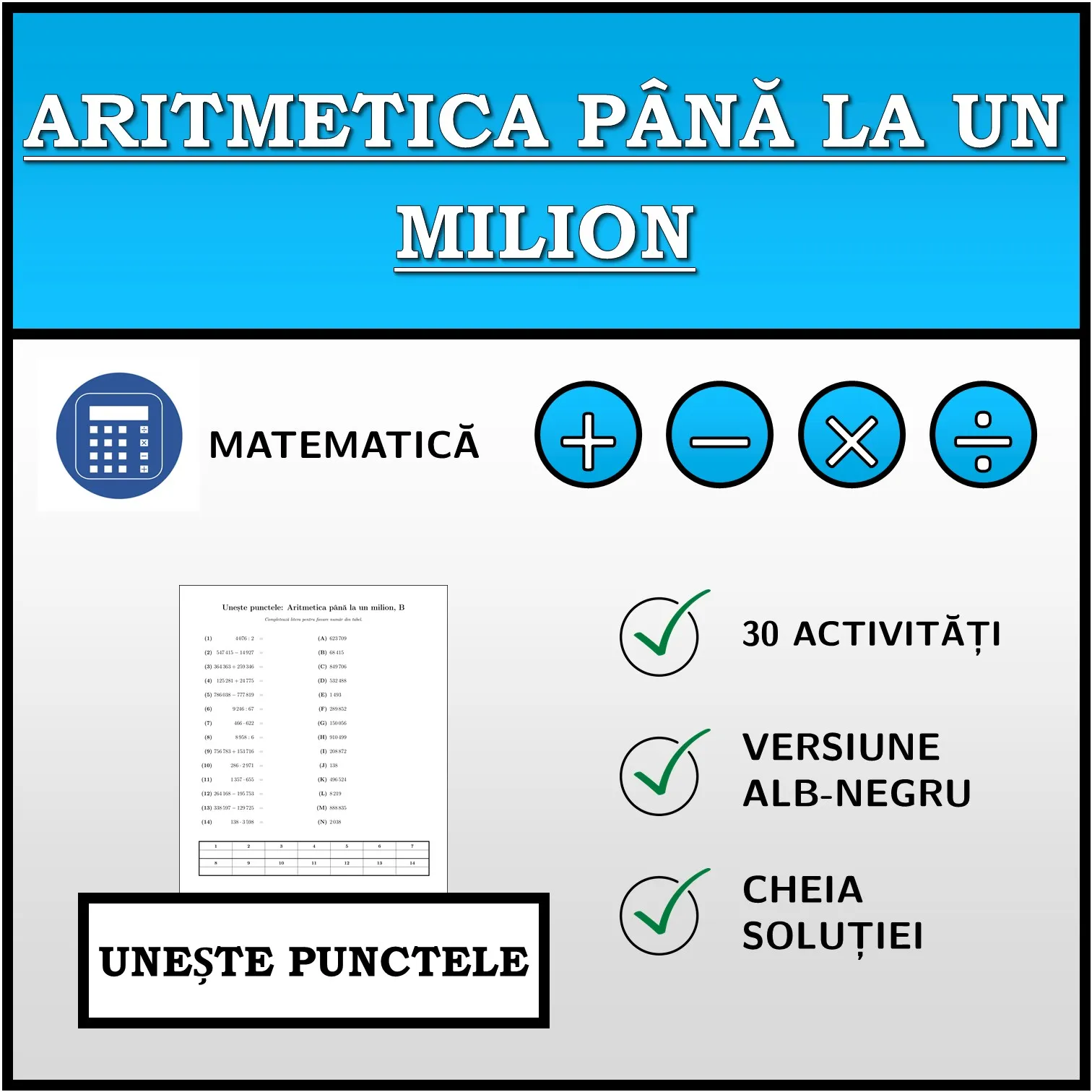 Exercițiu de asociere: Aritmetica până la un milion