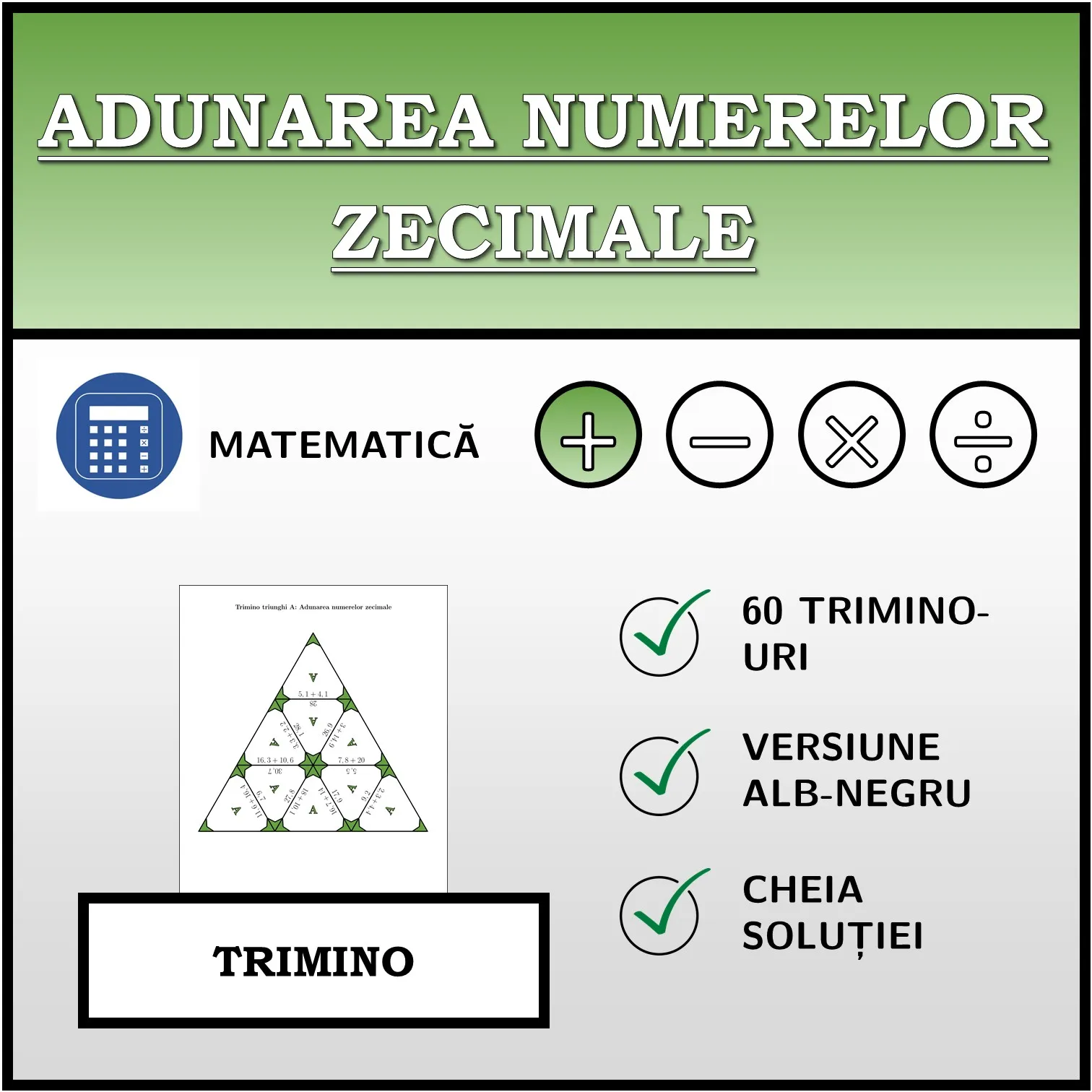Trimino: Adunarea numerelor zecimale