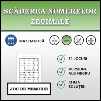 Joc de memorie: Scăderea numerelor zecimale