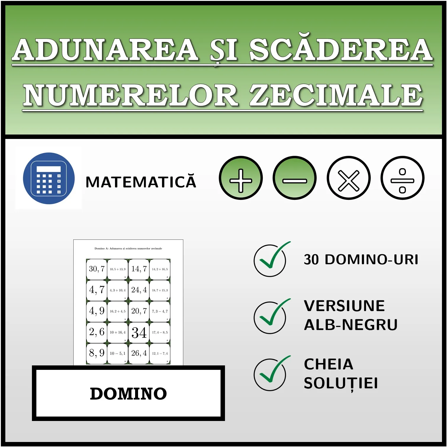 Domino: Adunarea și scăderea numerelor zecimale