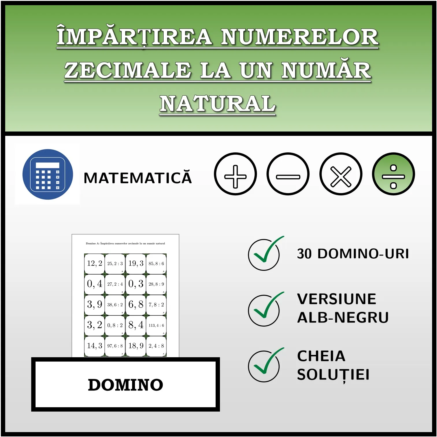 Domino: Împărțirea numerelor zecimale la un număr natural