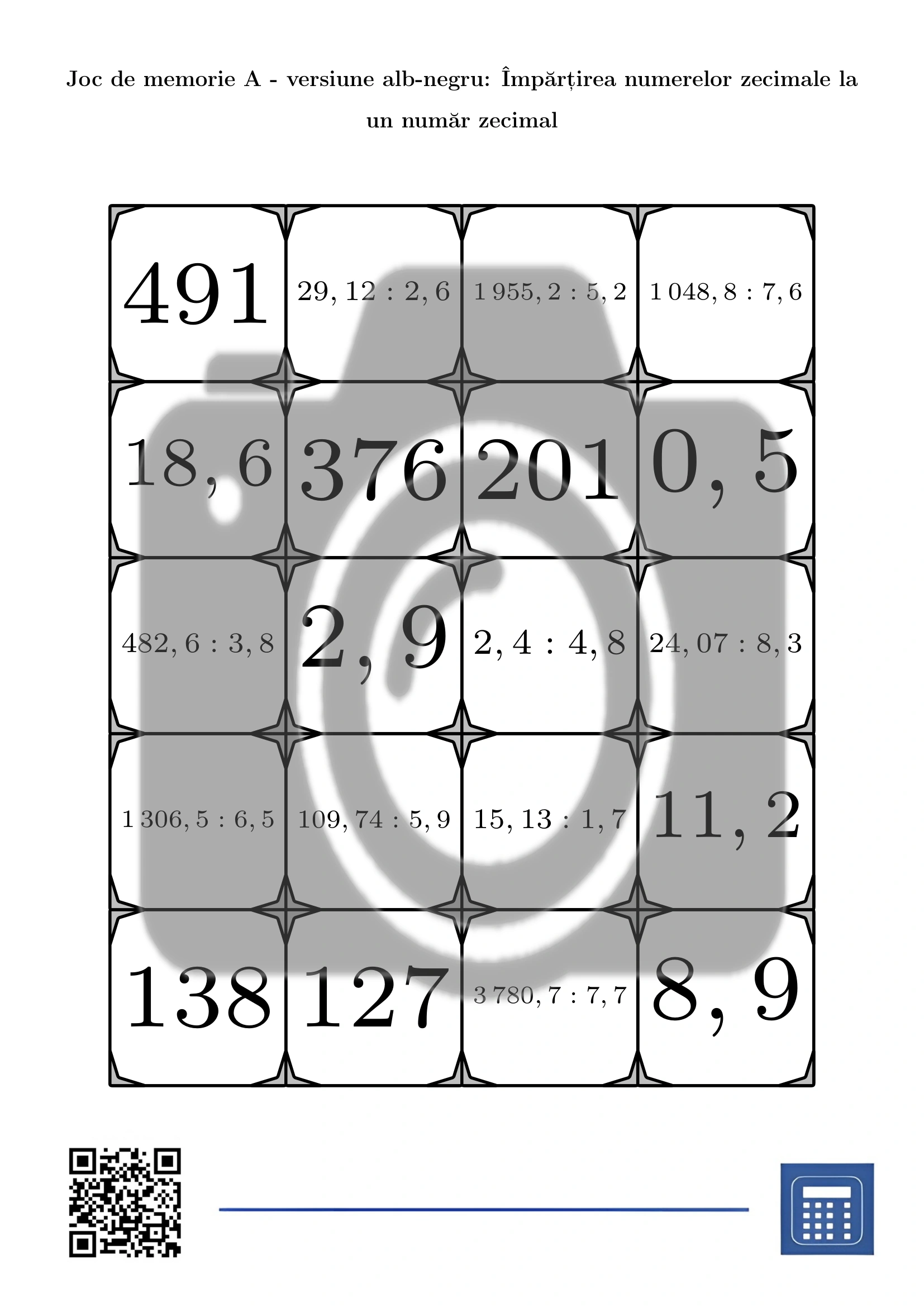Joc de memorie: Împărțirea numerelor zecimale la un număr zecimal - imagine 3