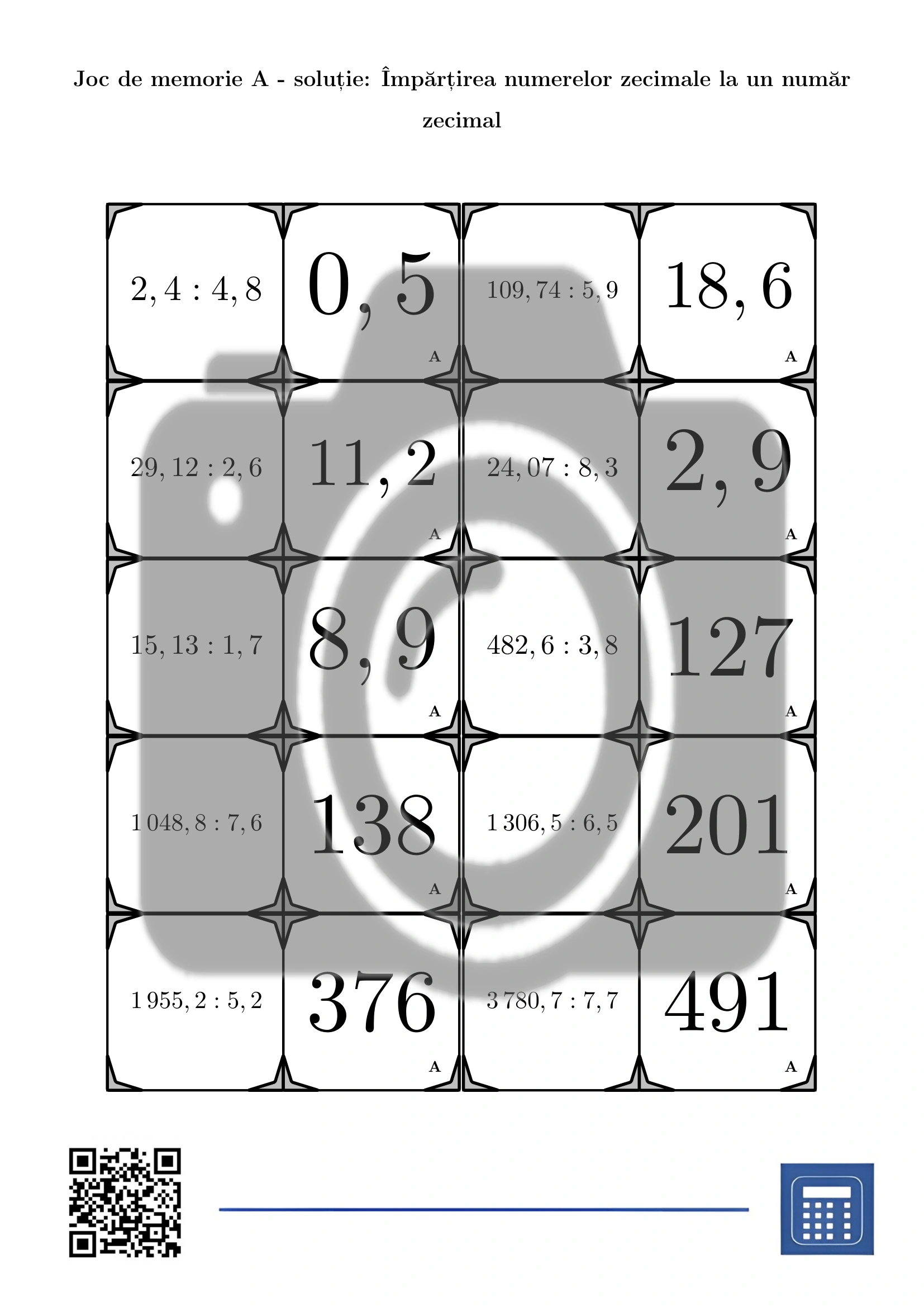 Joc de memorie: Împărțirea numerelor zecimale la un număr zecimal - imagine 4