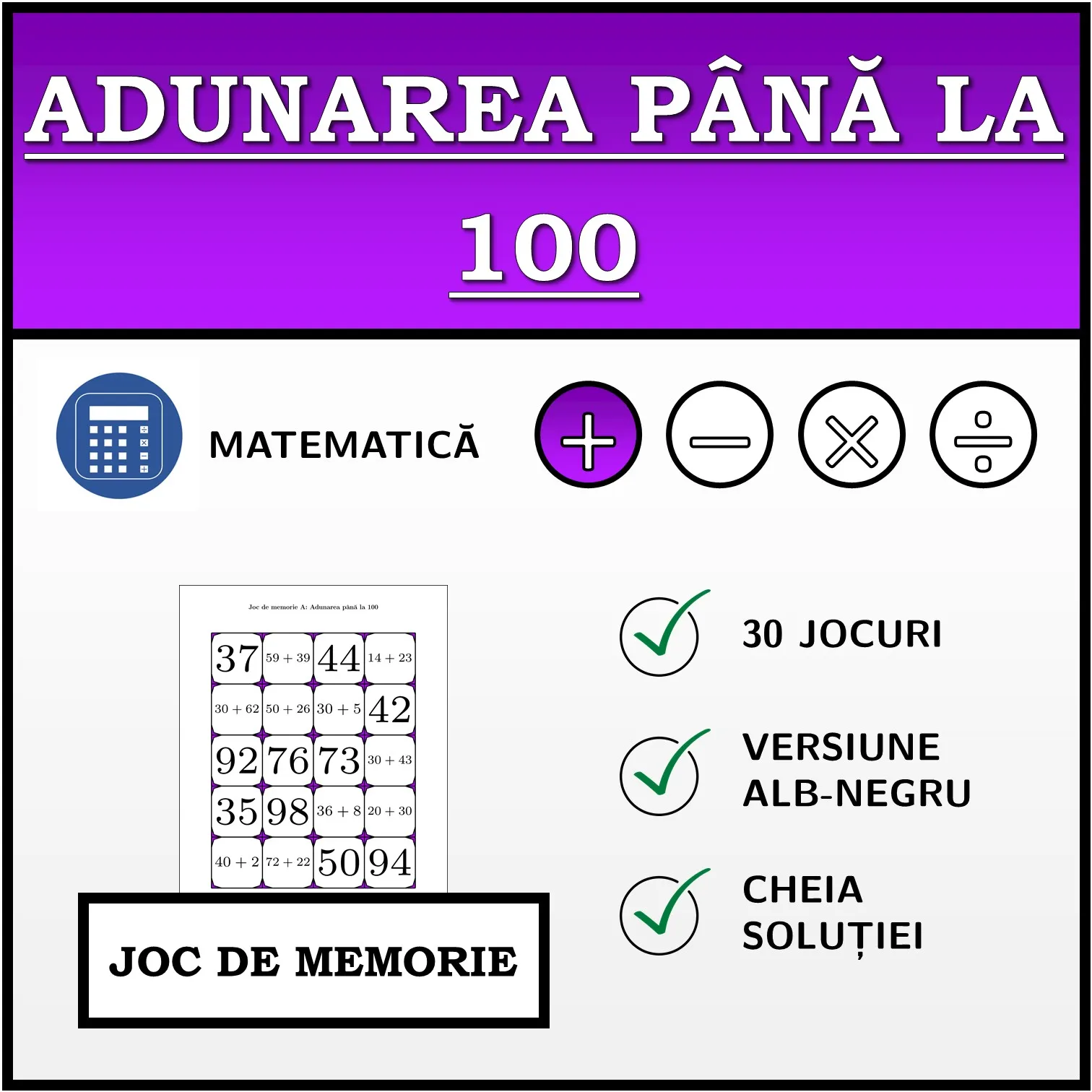 Joc de memorie: Adunarea până la 100