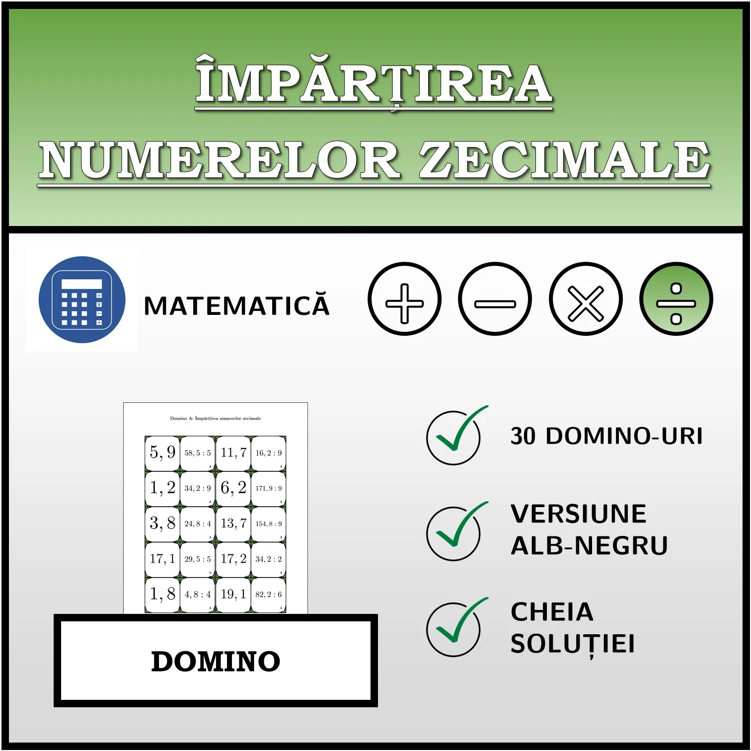 Domino: Împărțirea numerelor zecimale