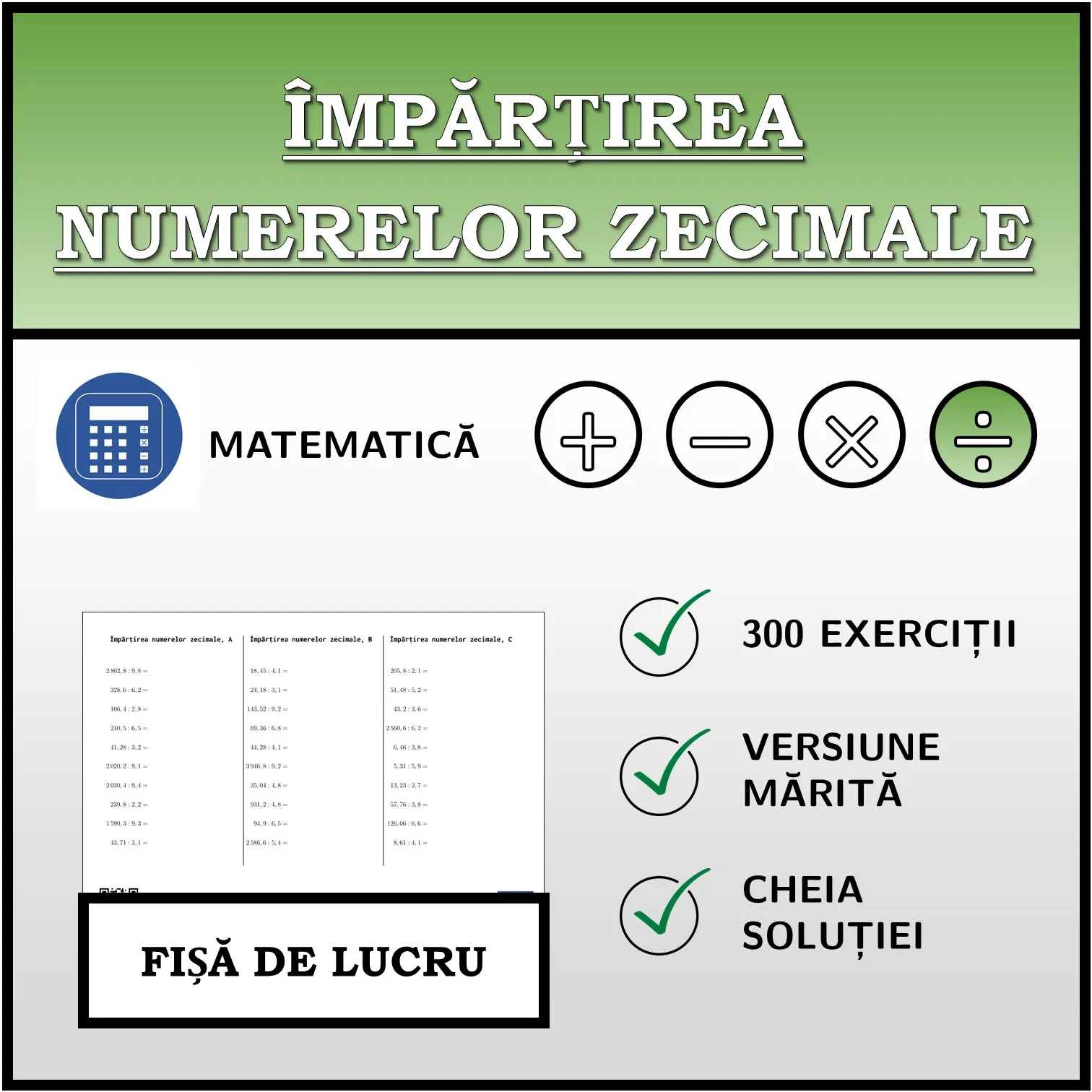 Fișă de lucru: Împărțirea numerelor zecimale