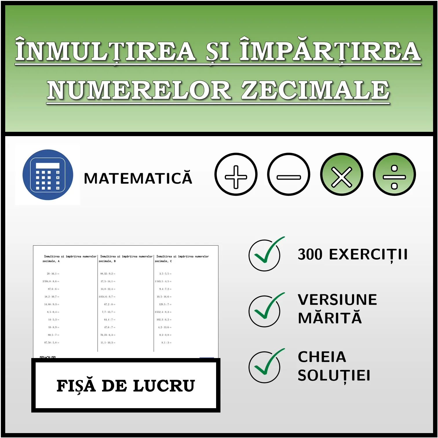 Fișă de lucru: Înmulțirea și împărțirea numerelor zecimale