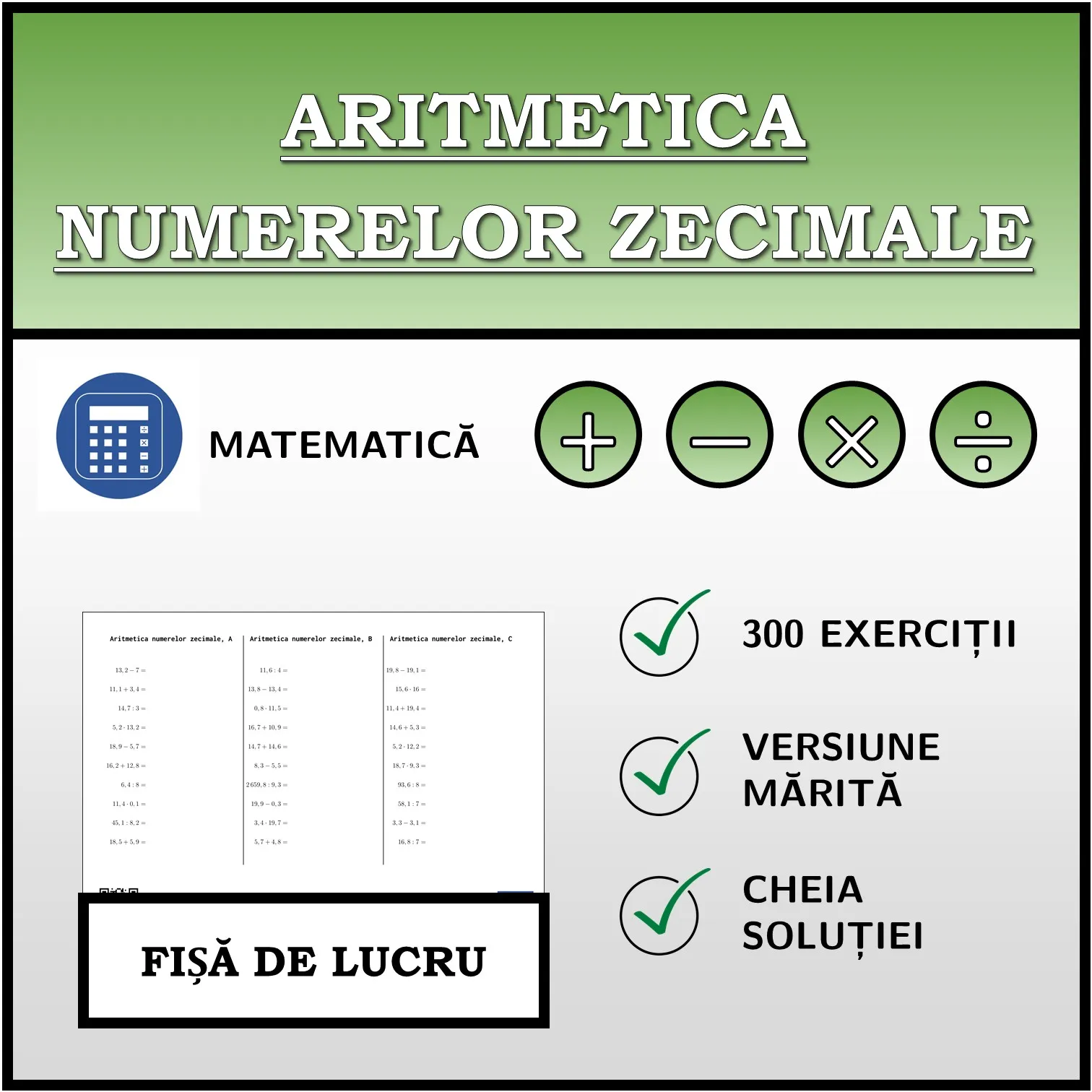 Fișă de lucru: Aritmetica numerelor zecimale