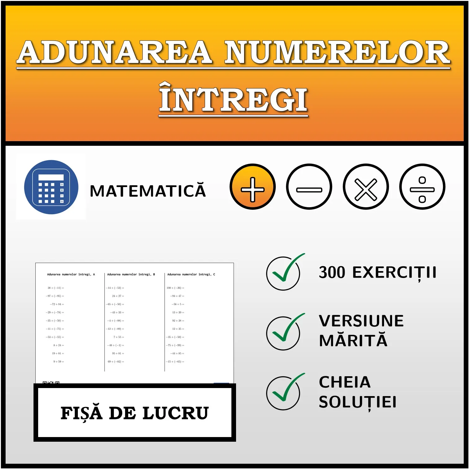 Fișă de lucru: Adunarea numerelor întregi