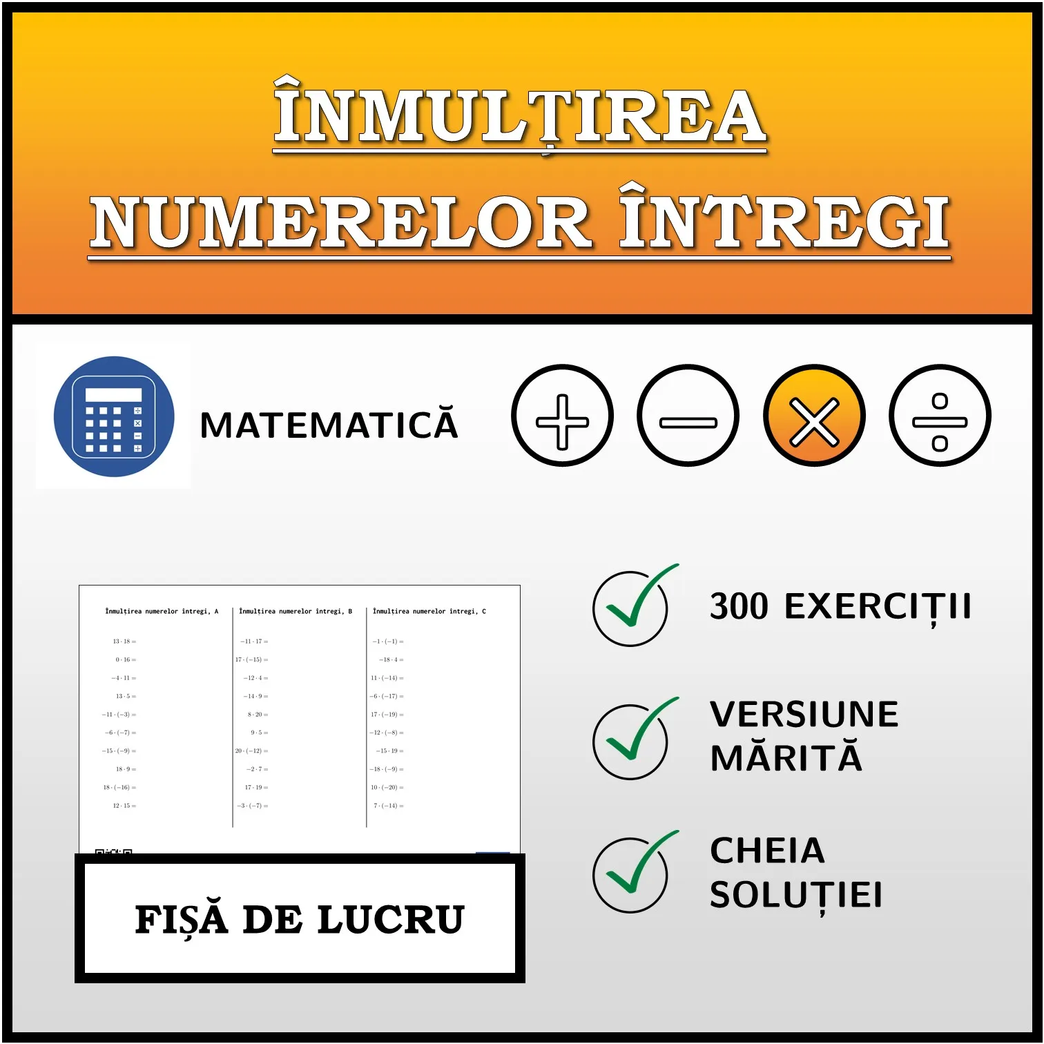 Fișă de lucru: Înmulțirea numerelor întregi