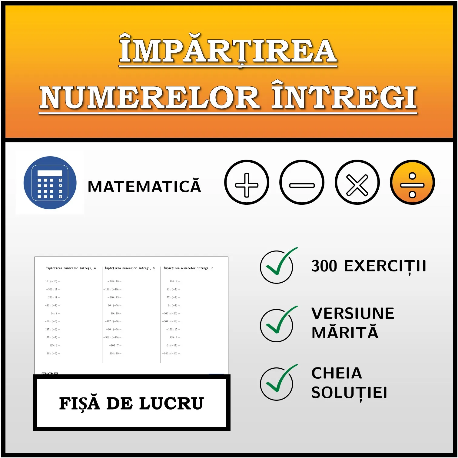Fișă de lucru: Împărțirea numerelor întregi