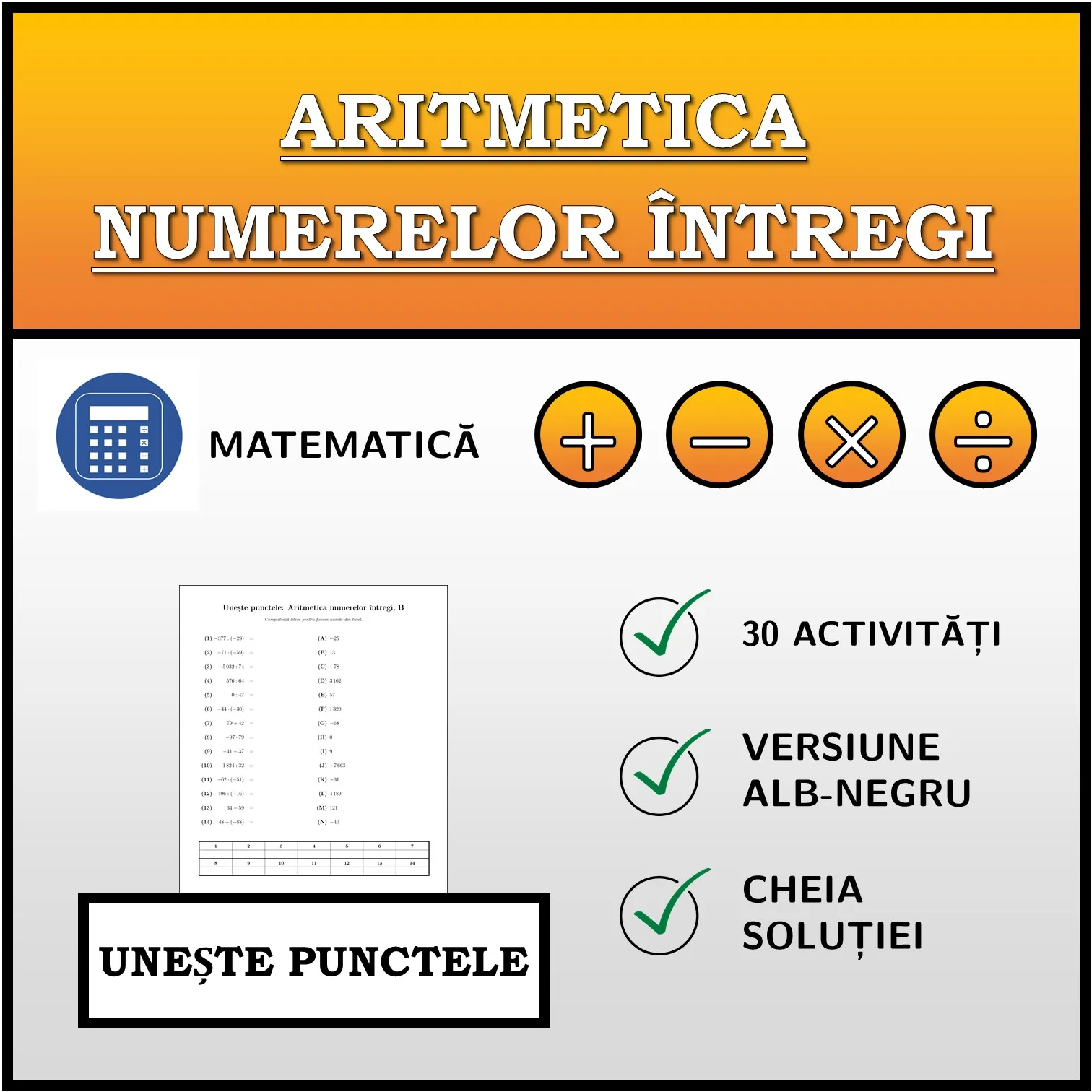 Exercițiu de asociere: Aritmetica numerelor întregi