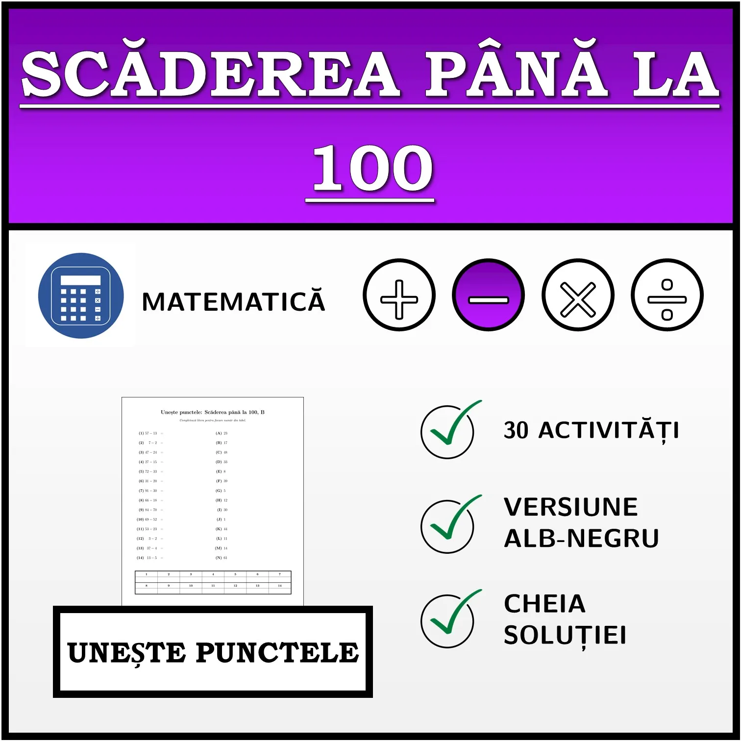 Exercițiu de asociere: Scăderea până la 100