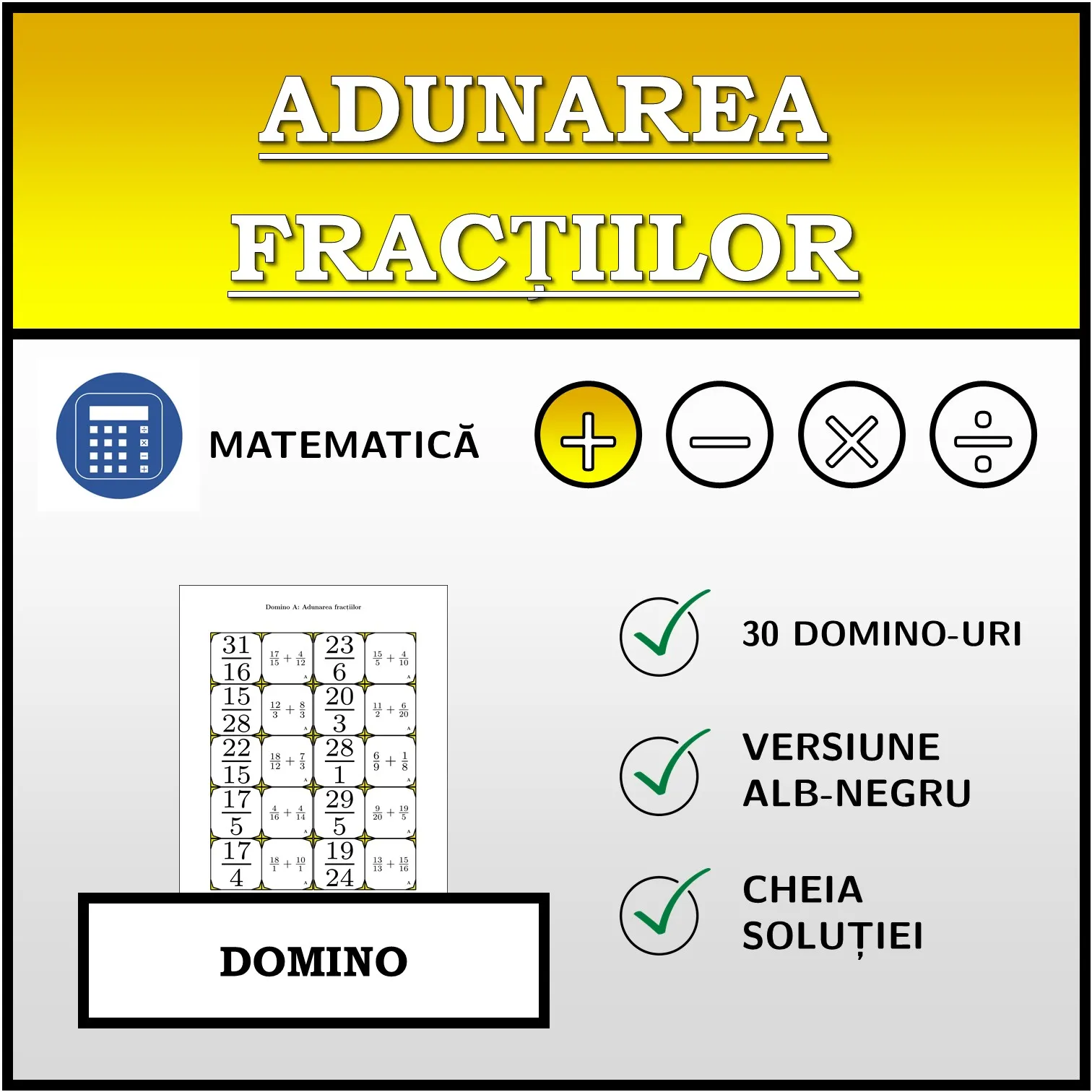 Domino: Adunarea fracțiilor