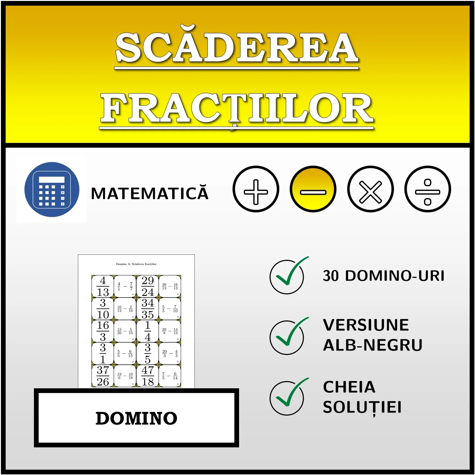 Domino: Scăderea fracțiilor