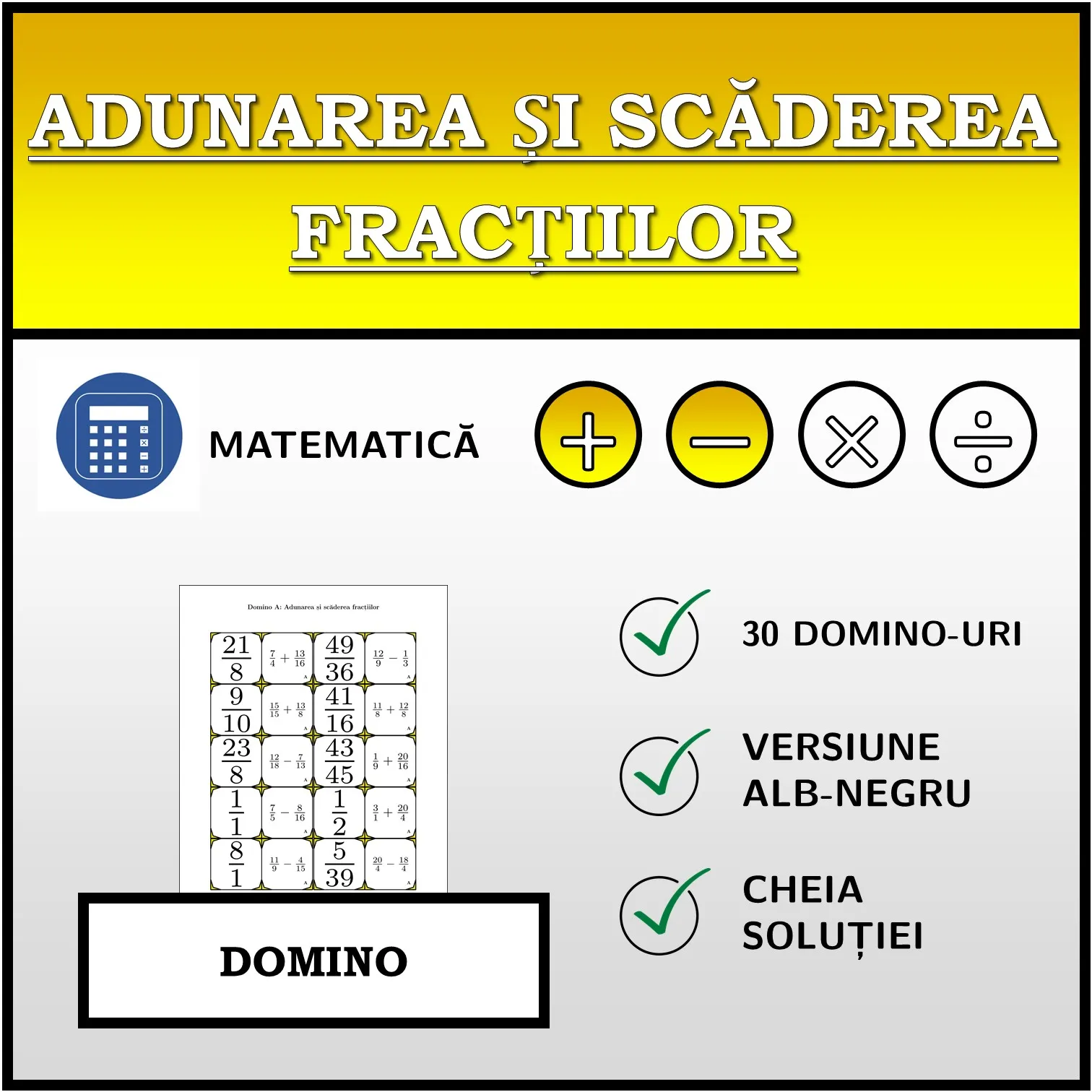 Domino: Adunarea și scăderea fracțiilor