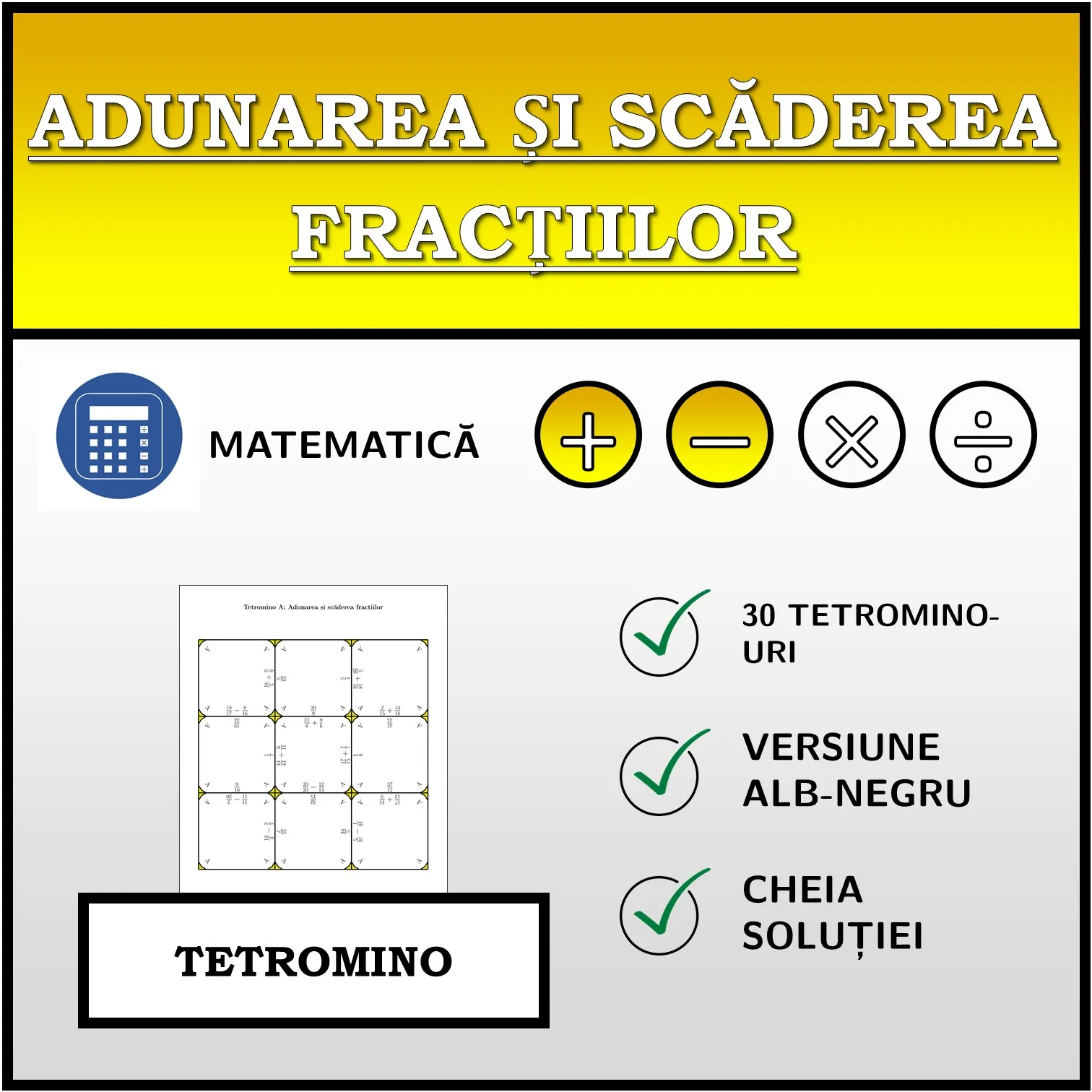 Tetromino: Adunarea și scăderea fracțiilor