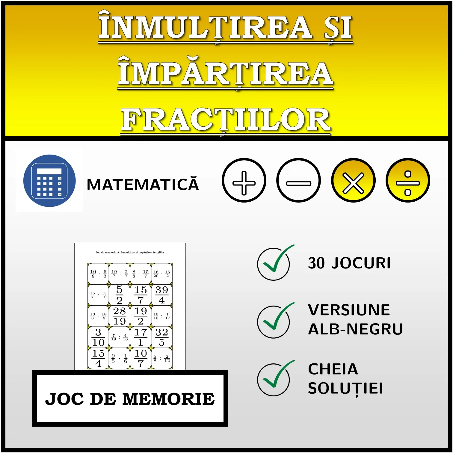 Joc de memorie: Înmulțirea și împărțirea fracțiilor