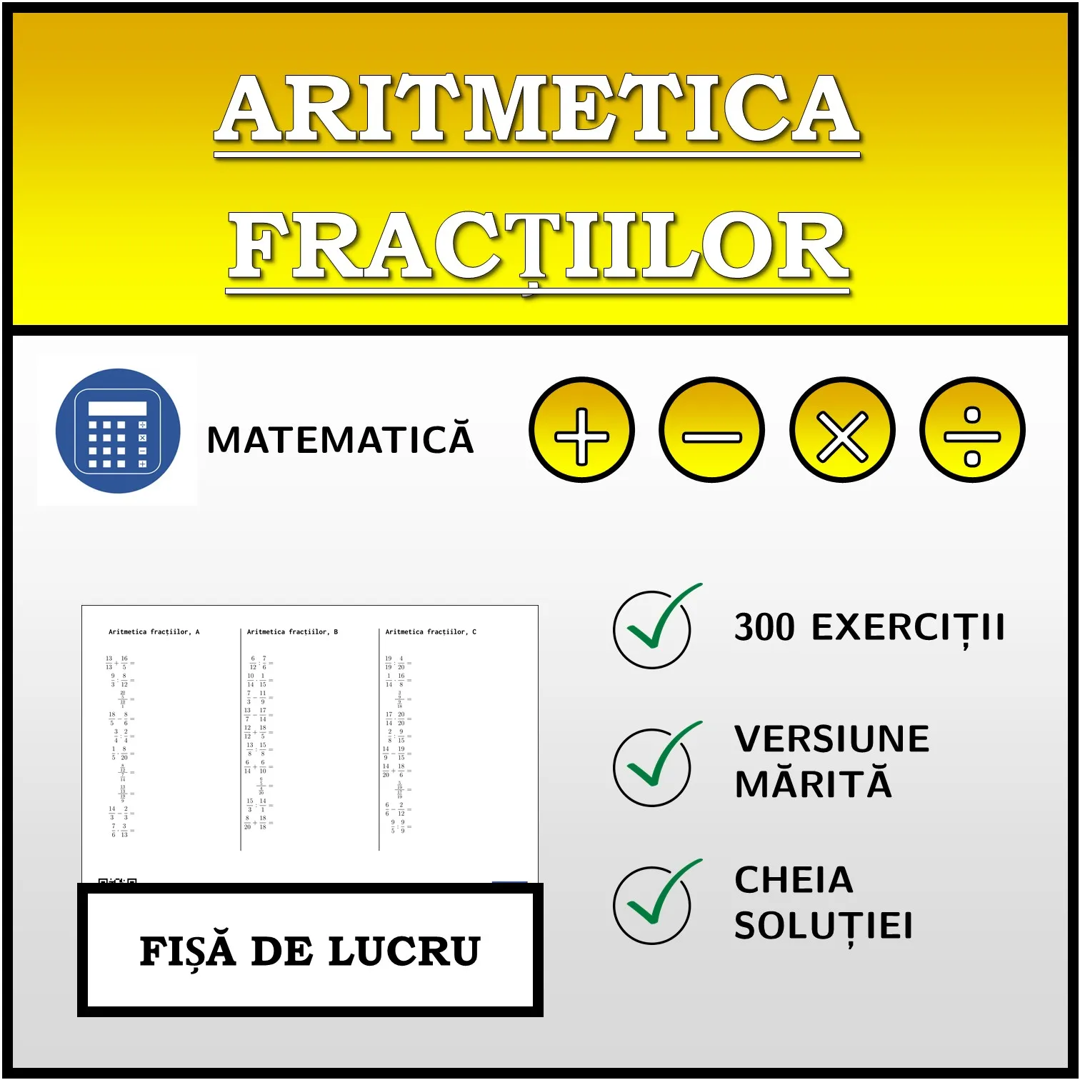 Fișă de lucru: Aritmetica fracțiilor