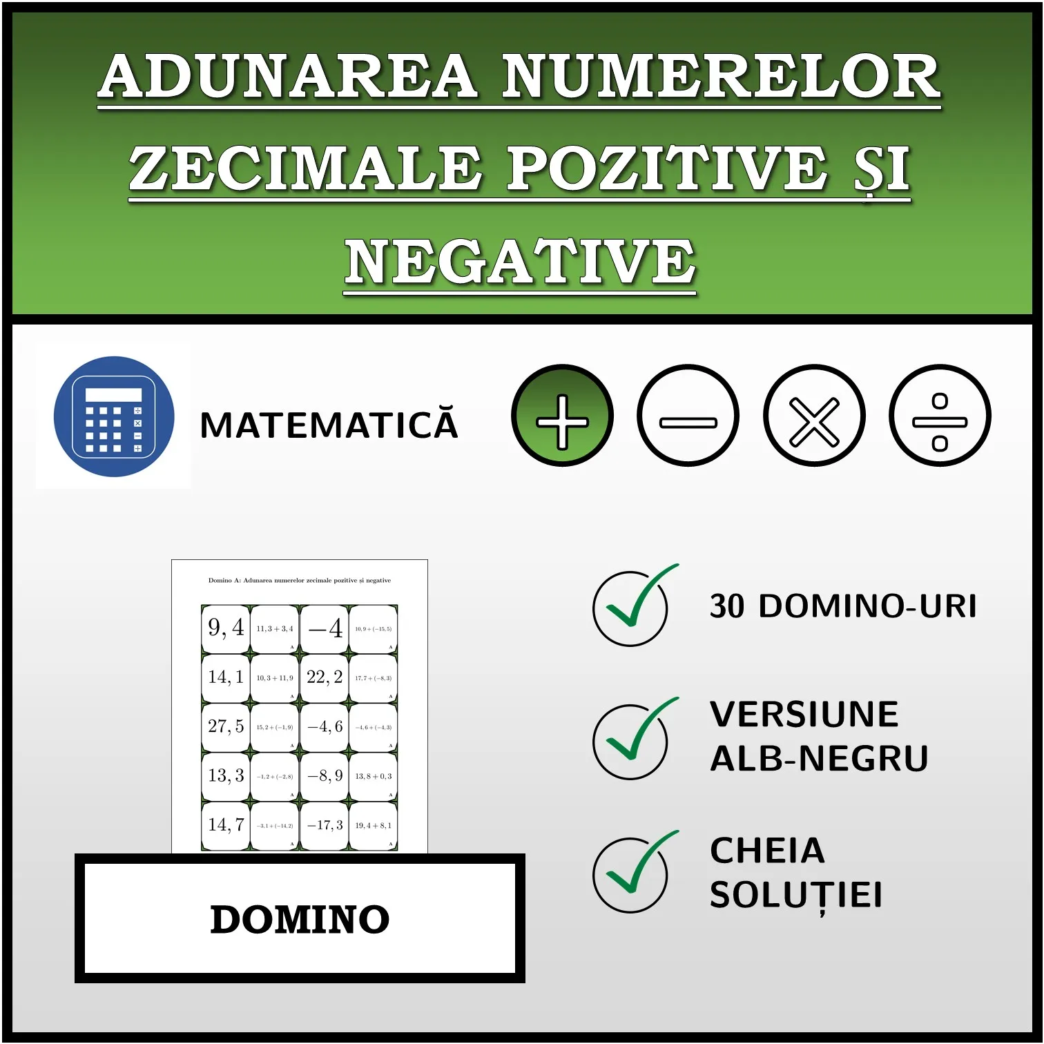 Domino: Adunarea numerelor zecimale pozitive și negative
