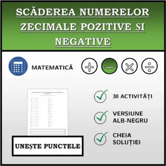 Exercițiu de asociere: Scăderea numerelor zecimale pozitive și negative