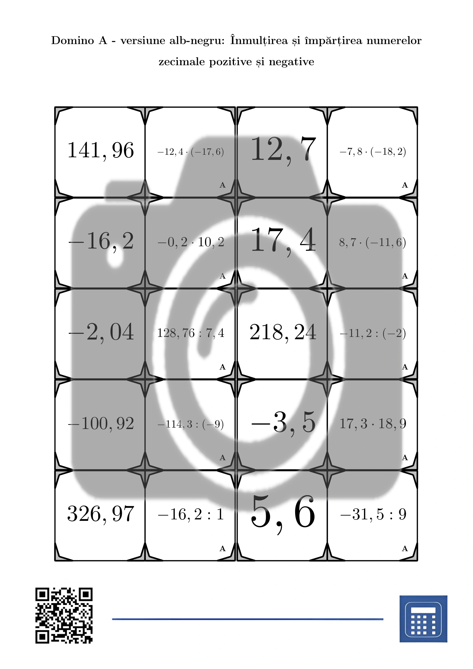 Domino: Înmulțirea și împărțirea numerelor zecimale pozitive și negative - imagine 3