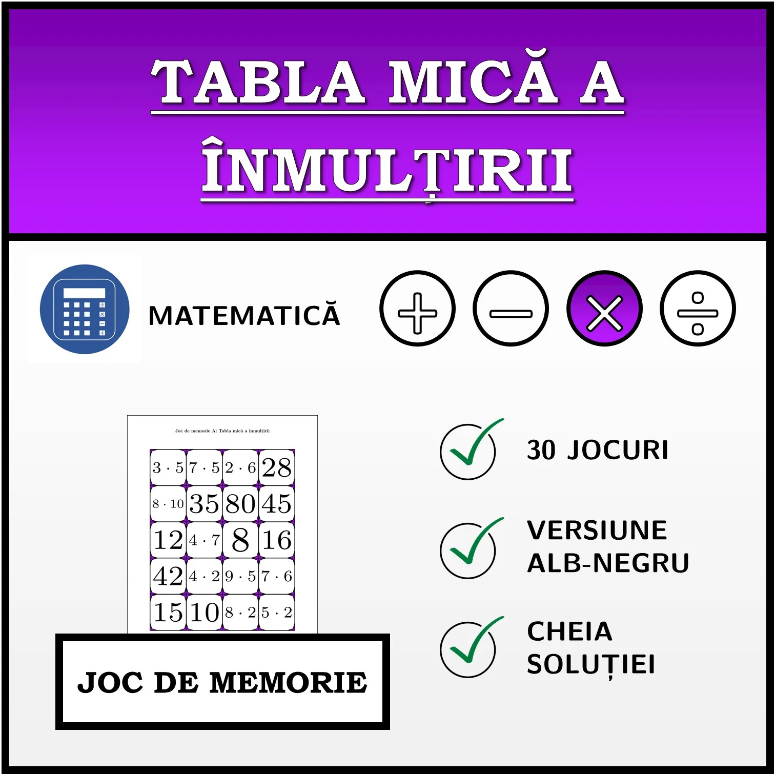 Joc de memorie: Tabla mică a înmulțirii