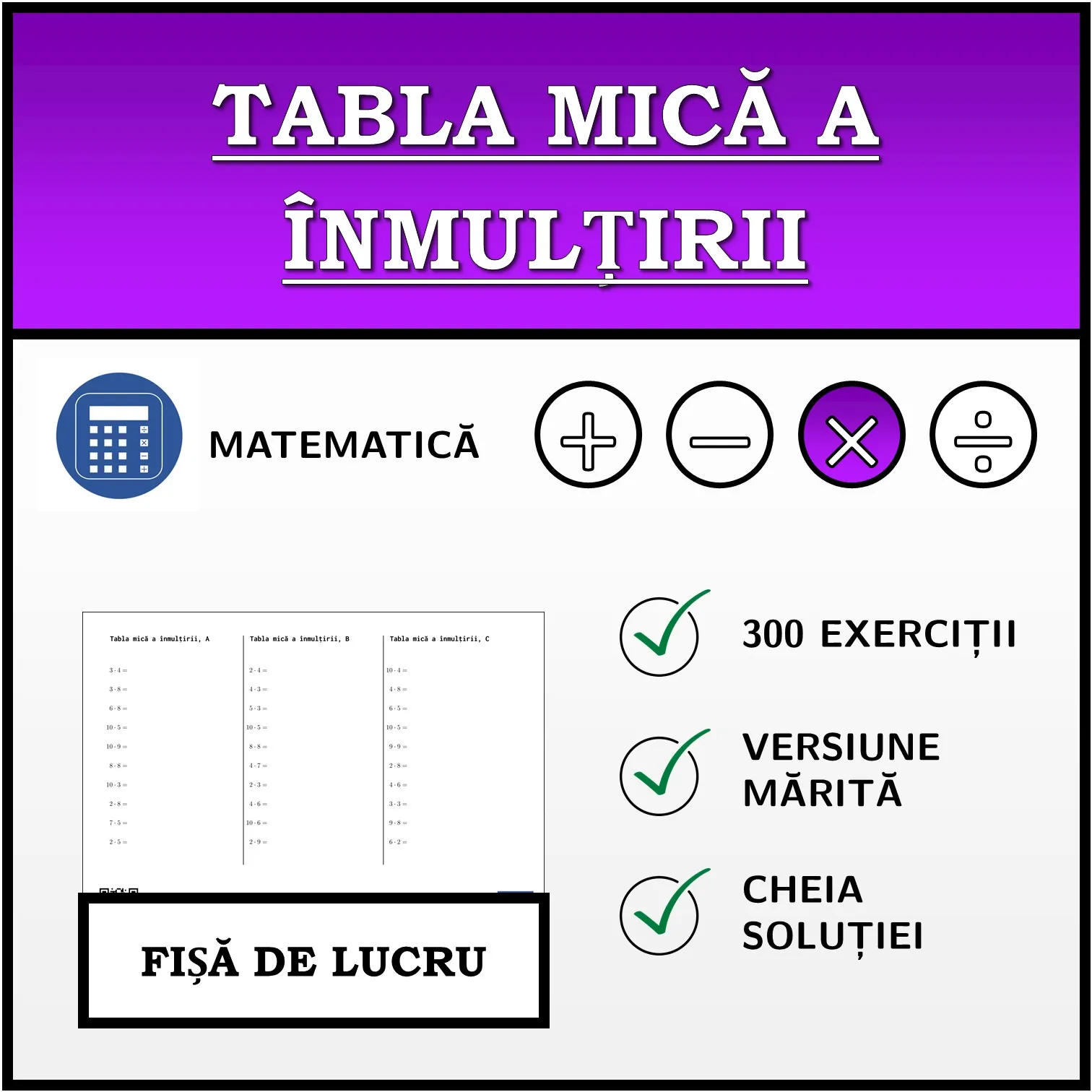 Fișă de lucru: Tabla mică a înmulțirii