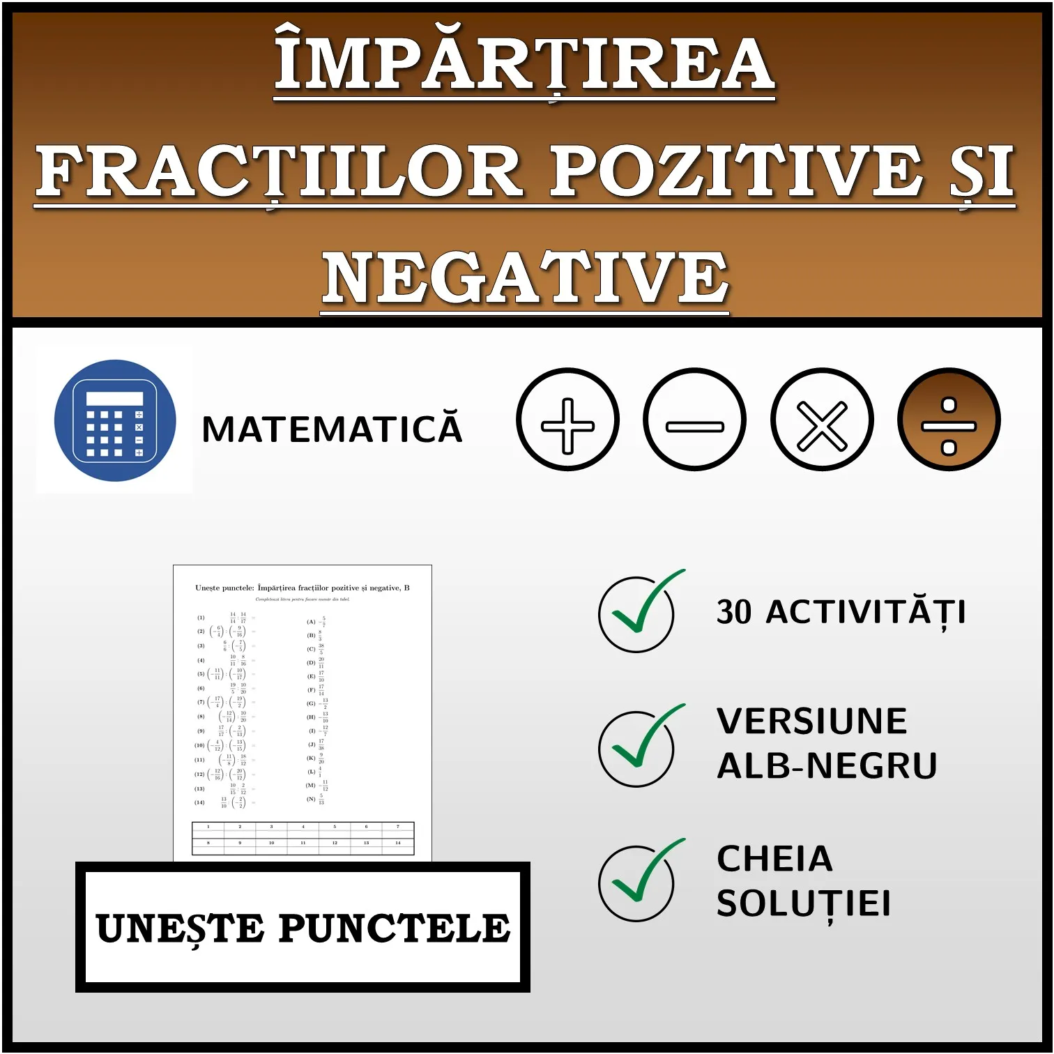 Exercițiu de asociere: Împărțirea fracțiilor pozitive și negative