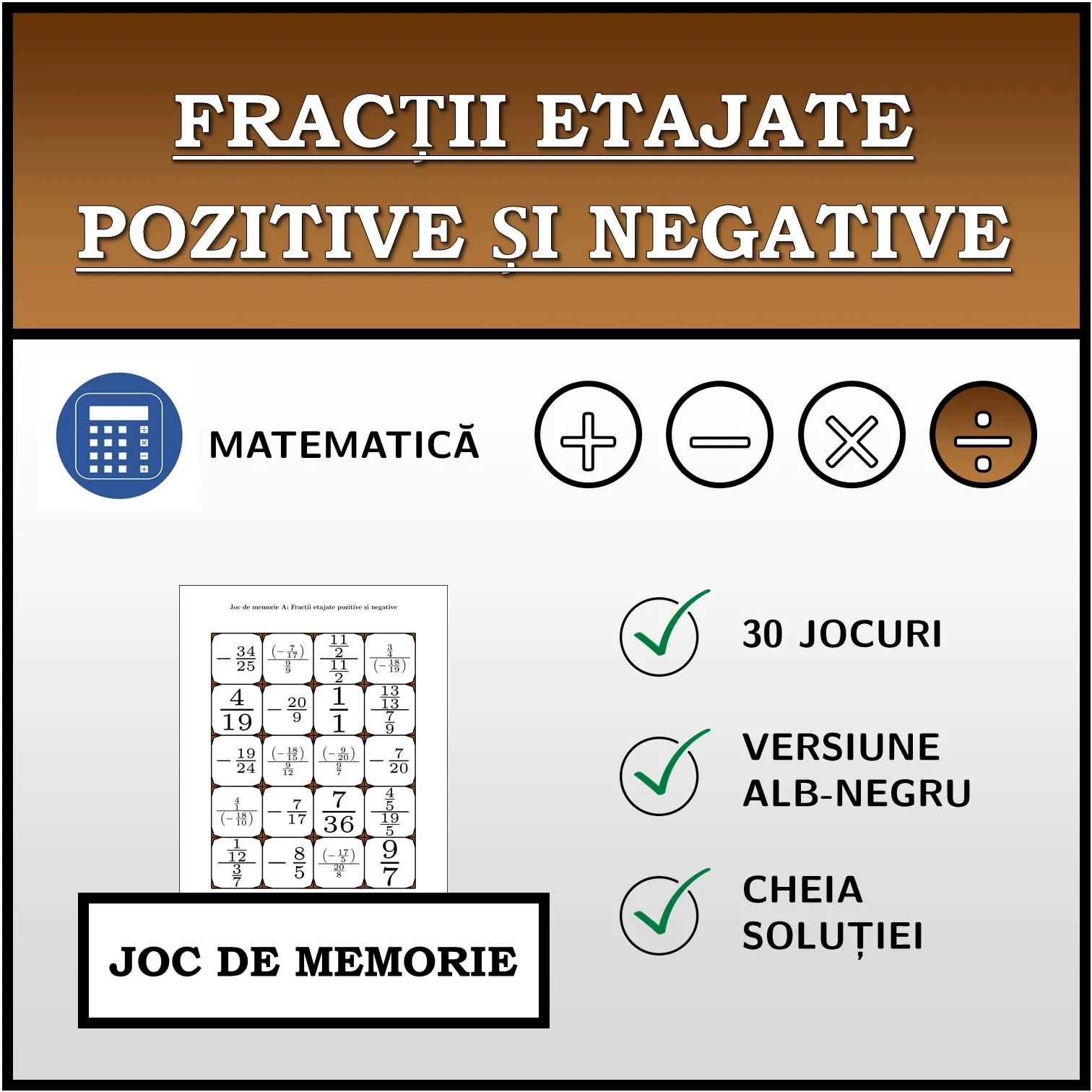 Joc de memorie: Fracții etajate pozitive și negative