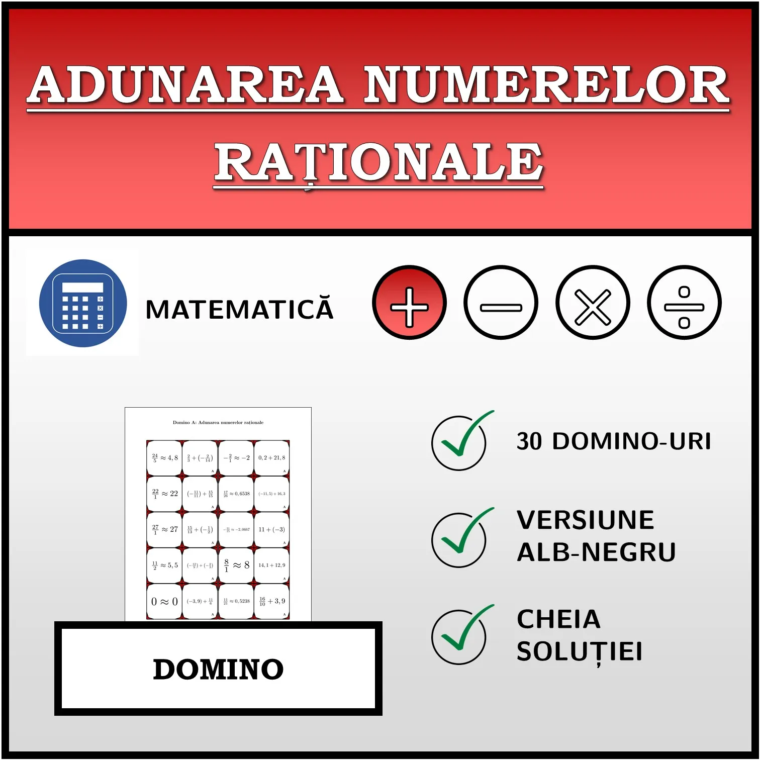 Domino: Adunarea numerelor raționale
