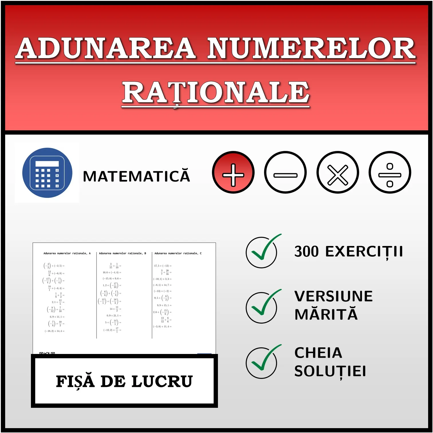 Fișă de lucru: Adunarea numerelor raționale