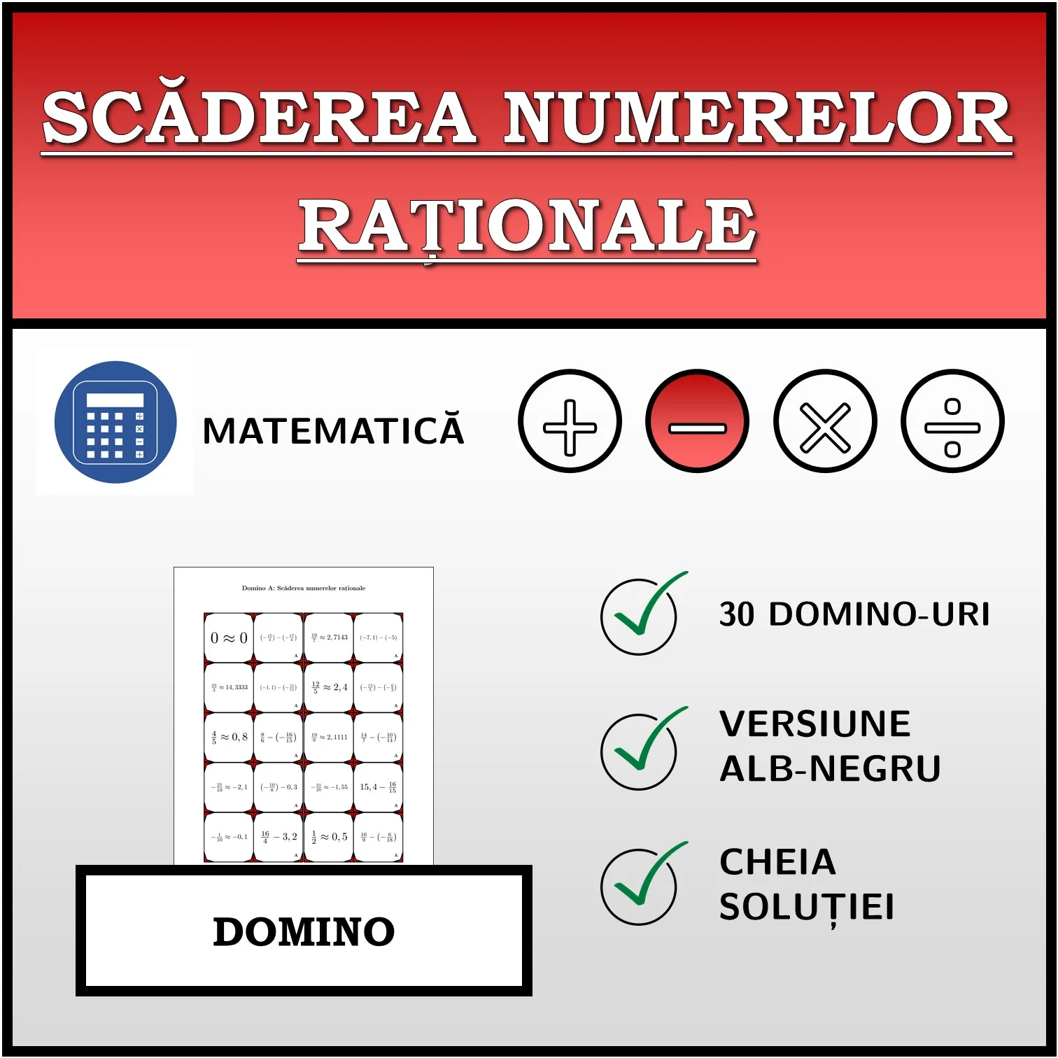 Domino: Scăderea numerelor raționale