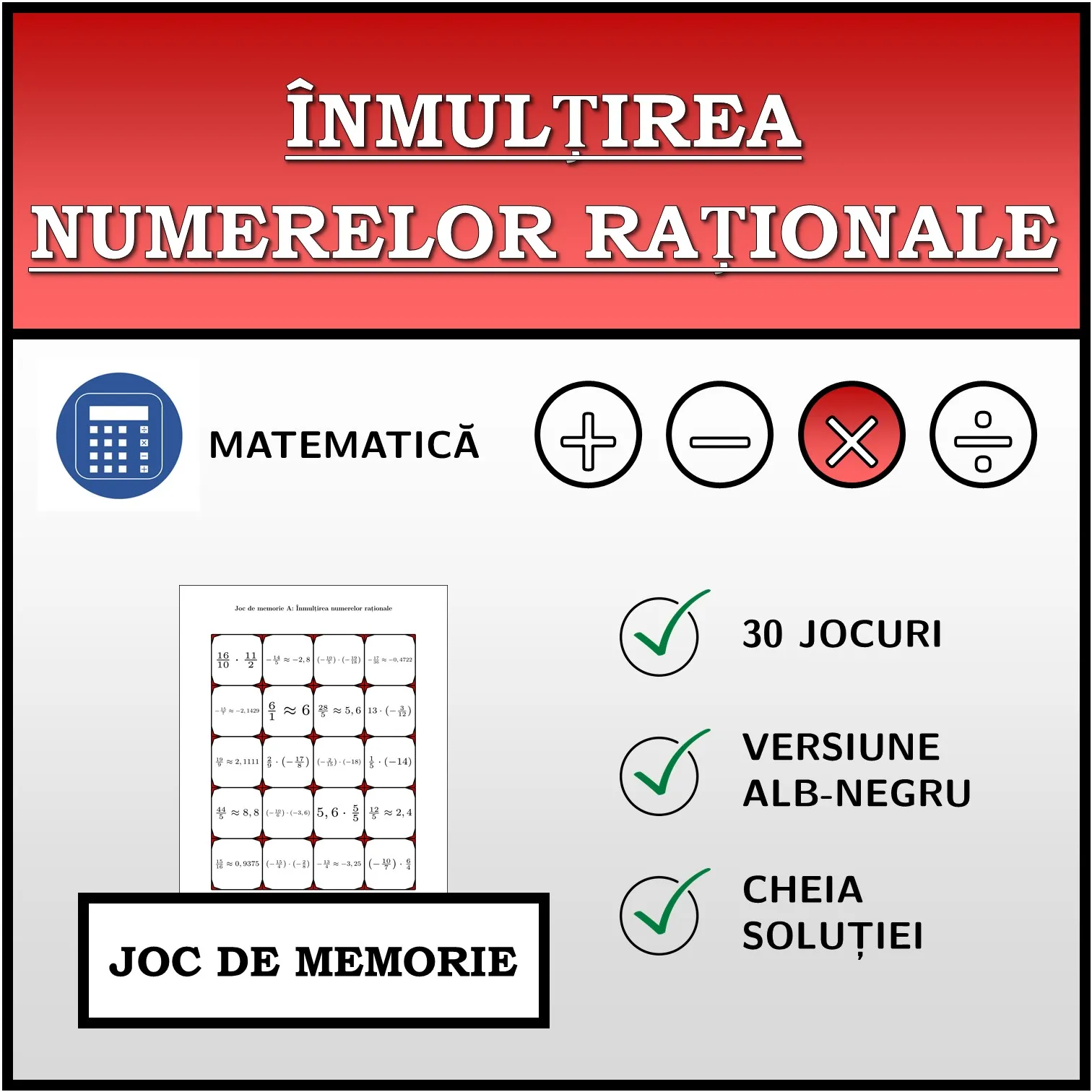 Joc de memorie: Înmulțirea numerelor raționale