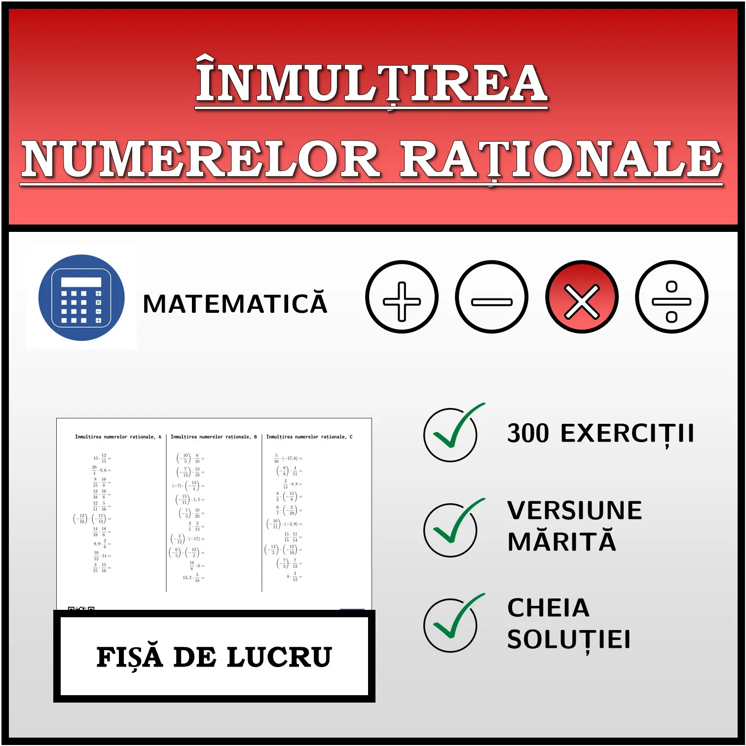 Fișă de lucru: Înmulțirea numerelor raționale
