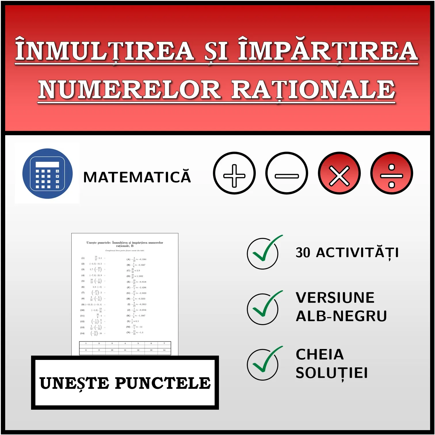 Exercițiu de asociere: Înmulțirea și împărțirea numerelor raționale