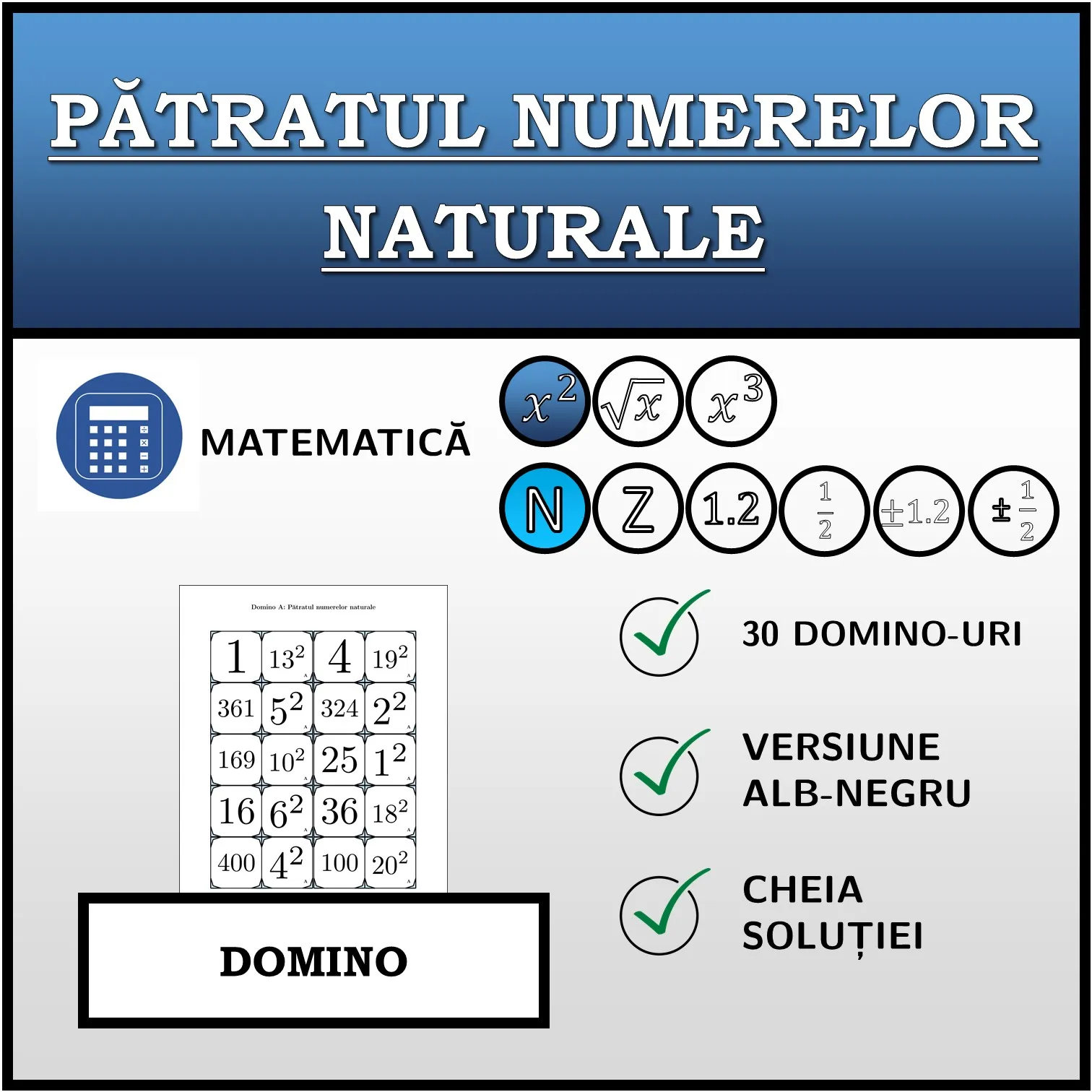 Domino: Pătratul numerelor naturale