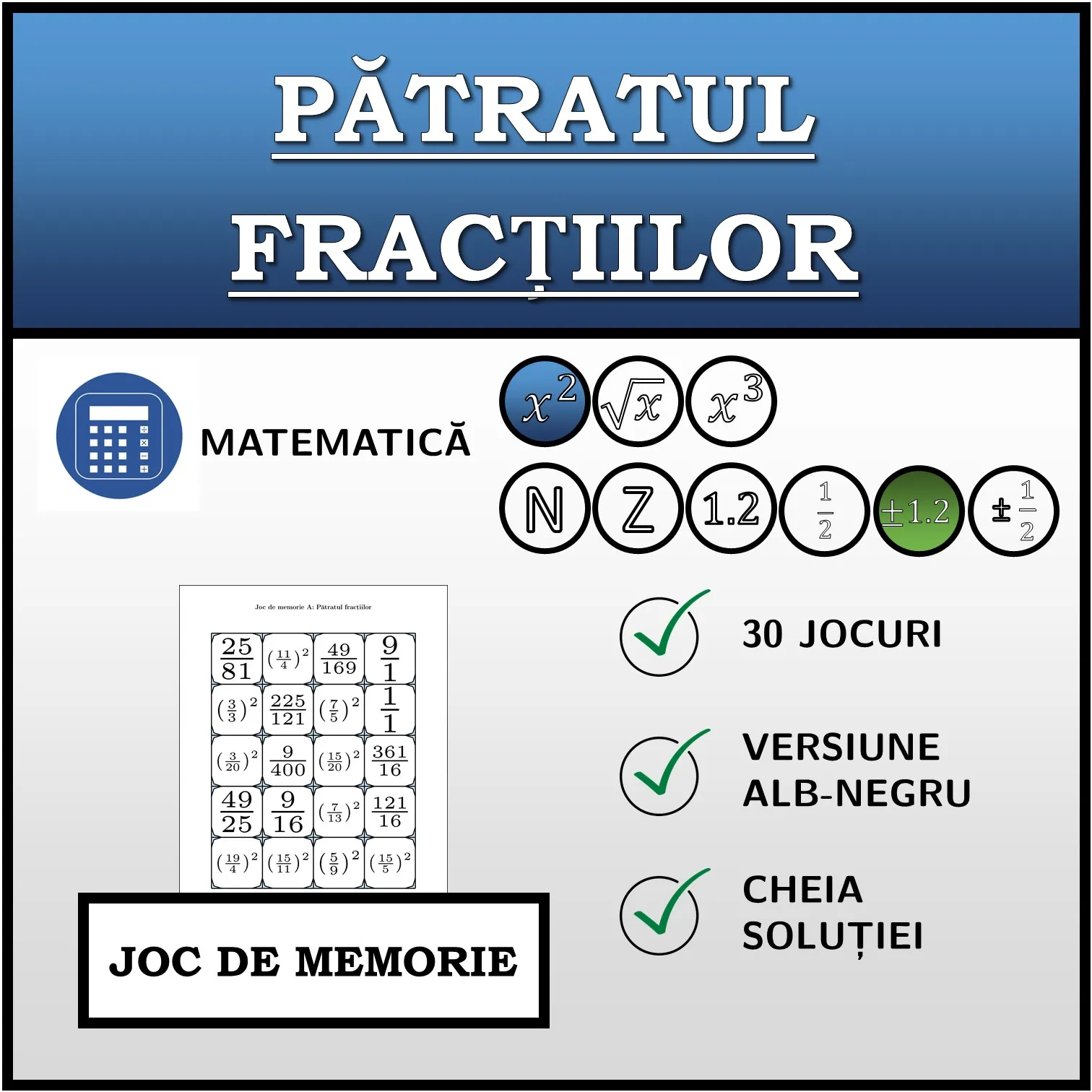Joc de memorie: Pătratul fracțiilor