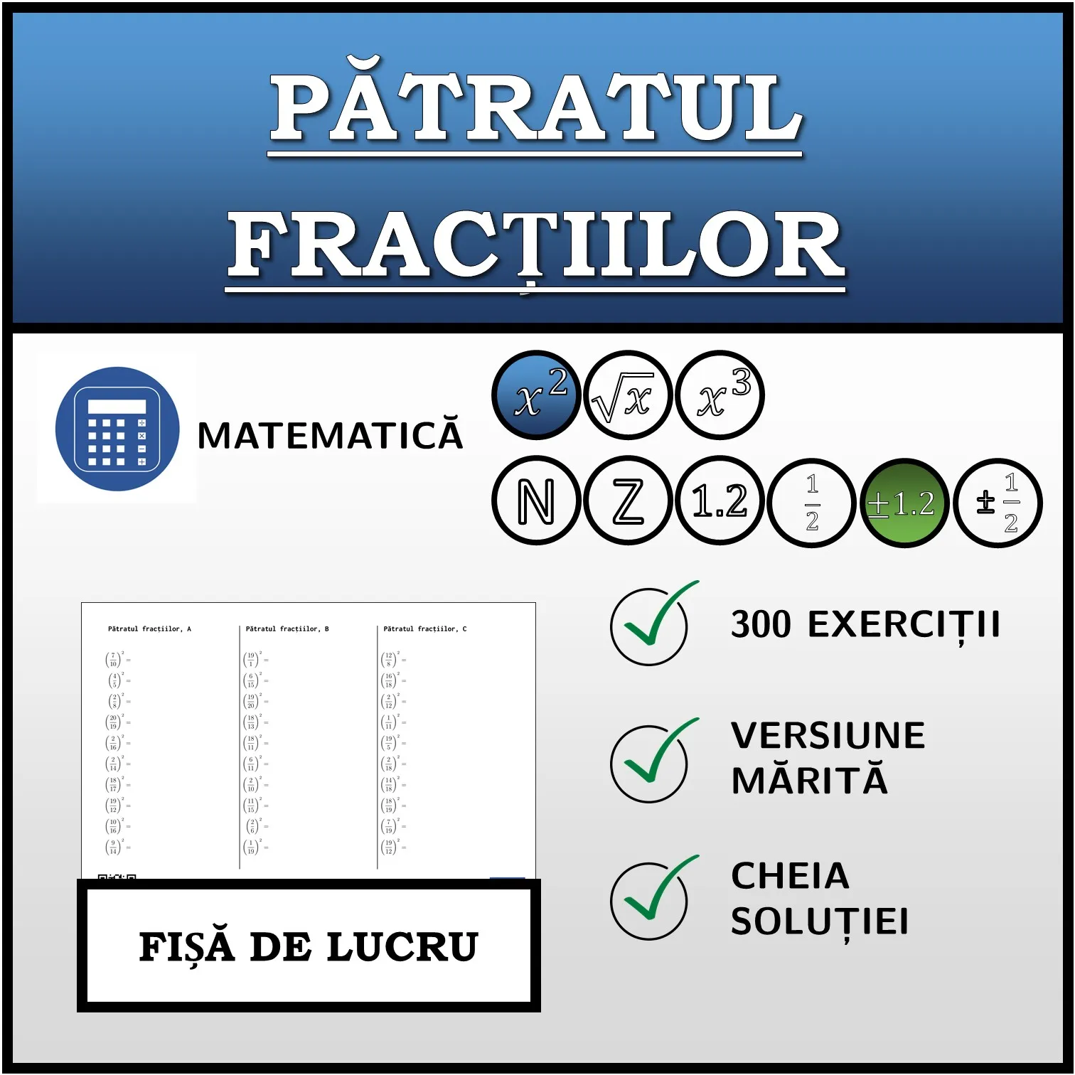 Fișă de lucru: Pătratul fracțiilor